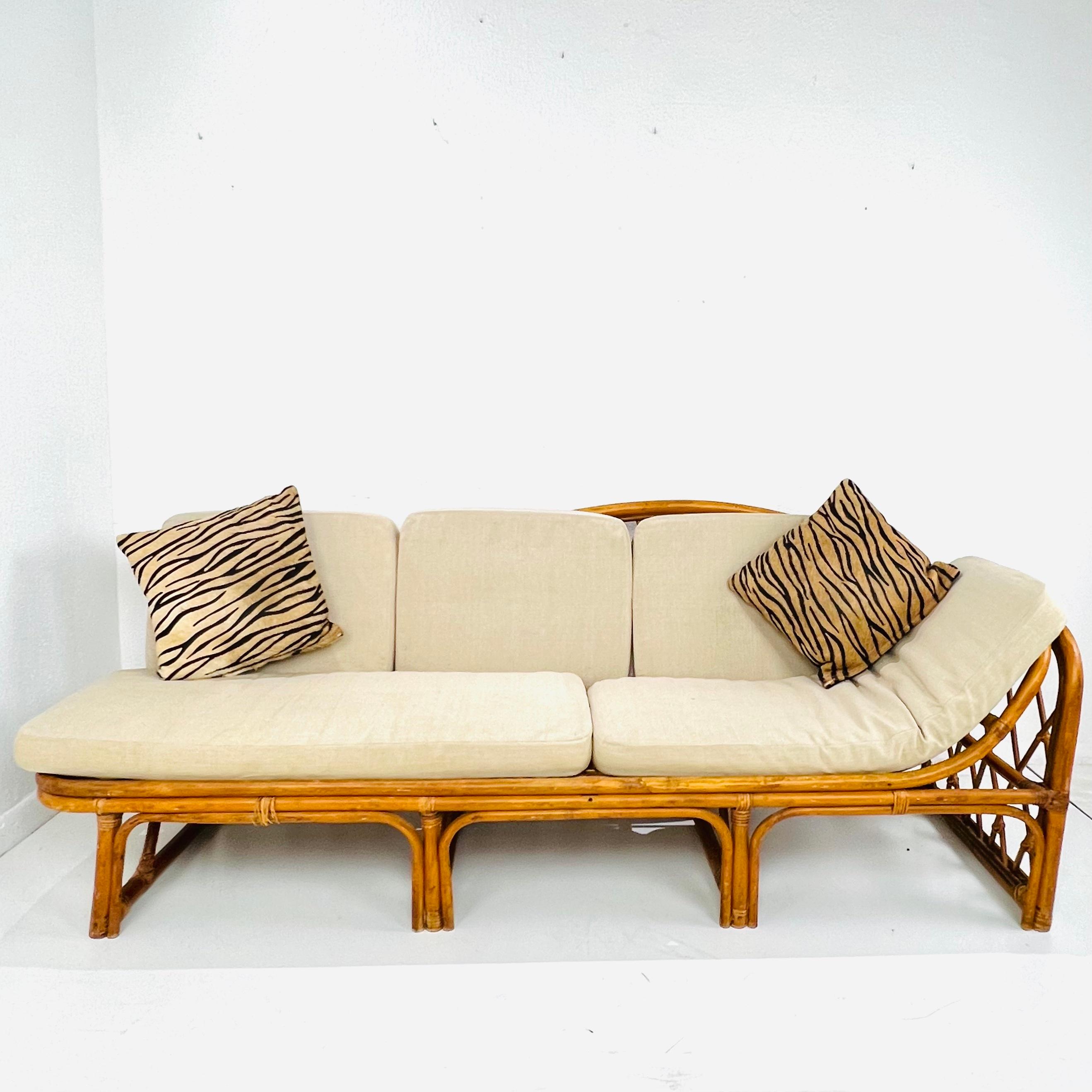Vintage Bamboo & Rattan Chaise Lounge For Sale 14