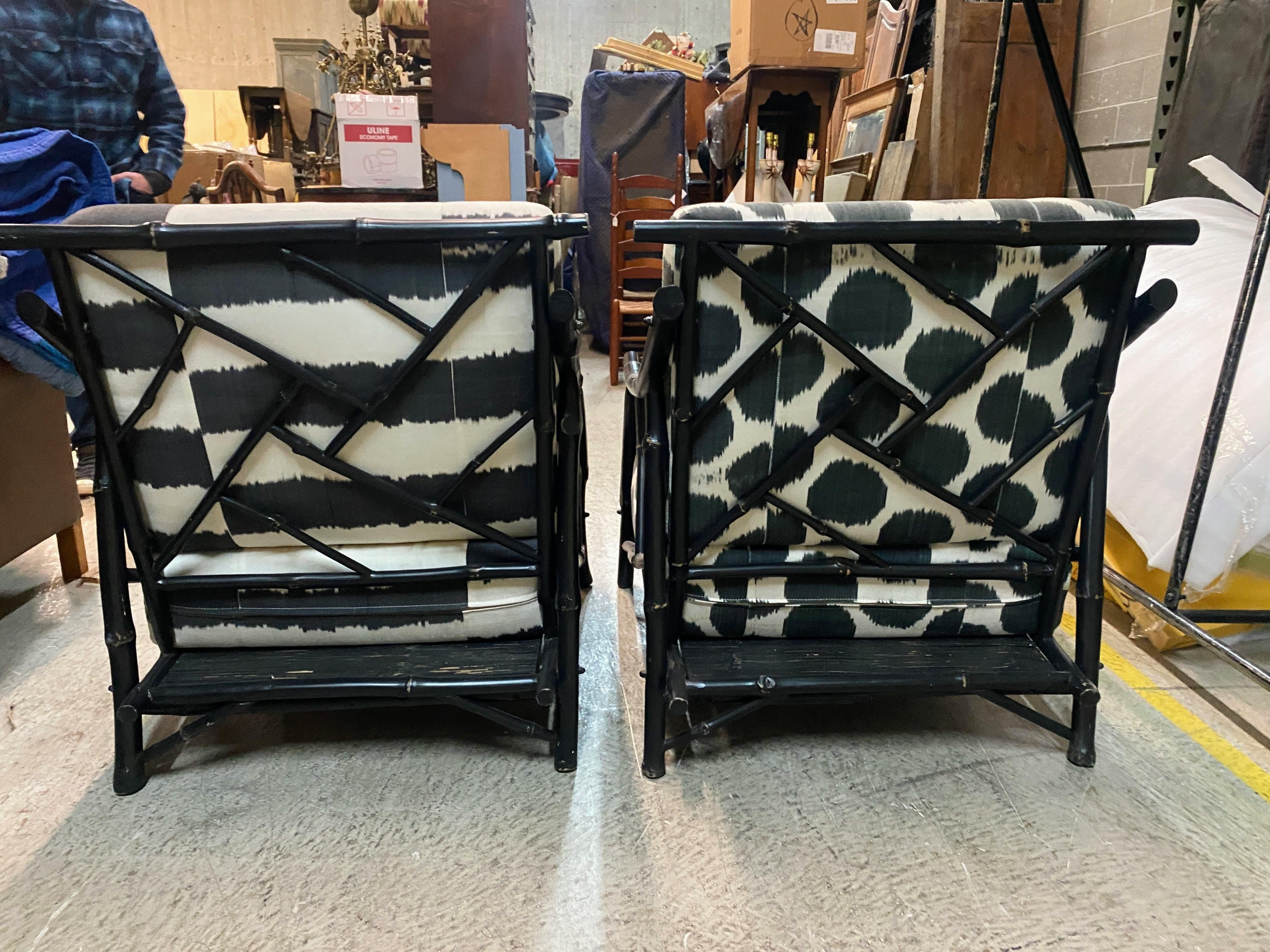 Vintage Bamboo Chinoiserie Chippendale Style Lounge Arm Chairs - a Pair In Good Condition For Sale In Sheridan, CO