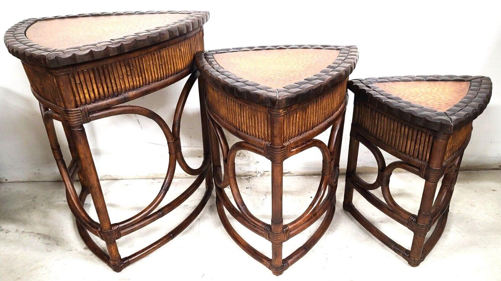 Vintage Bamboo Rattan Coconut Shell Ostrich Nesting Tables, Set of 3 For Sale 5