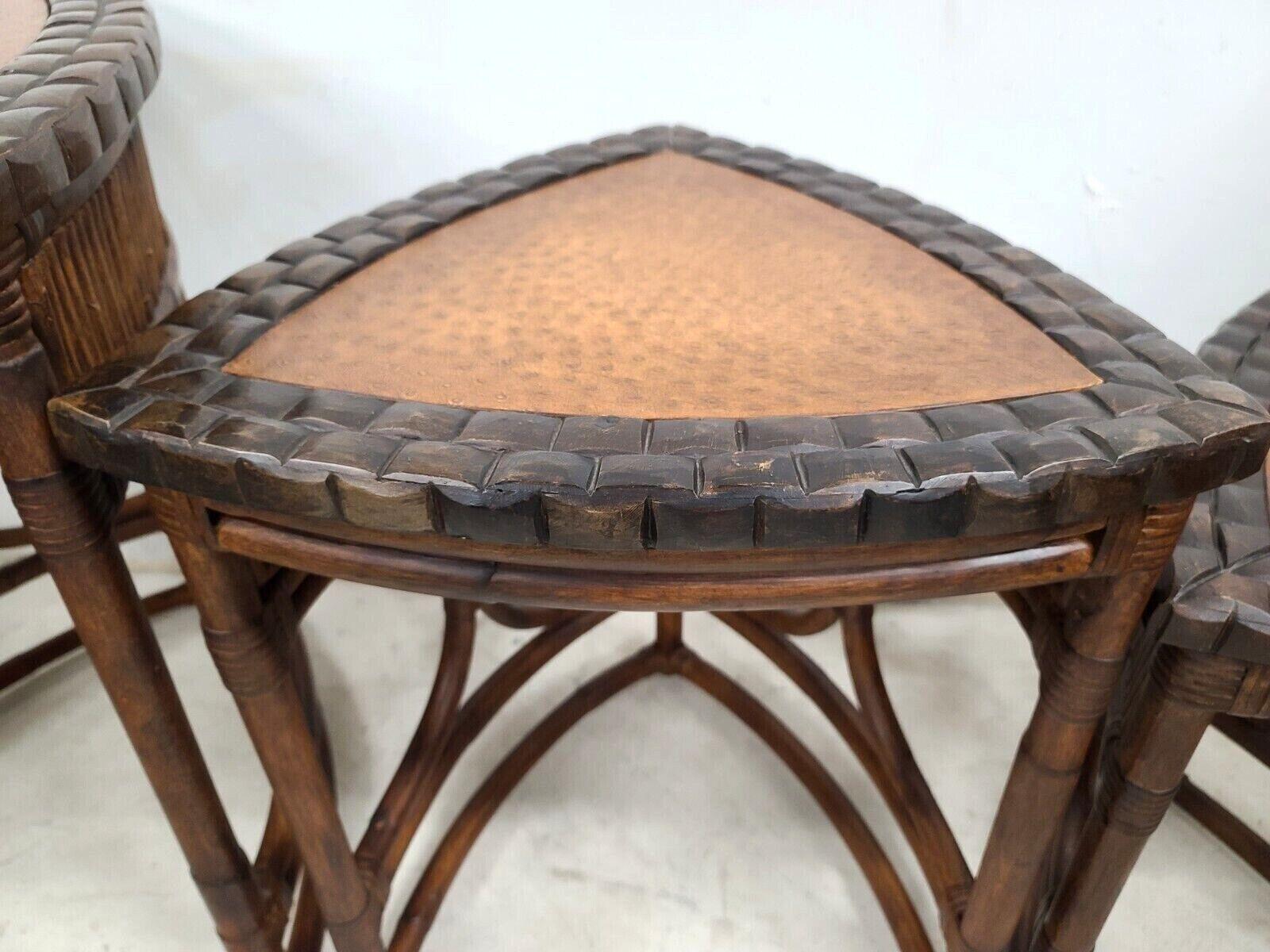 Vintage Bamboo Rattan Coconut Shell Ostrich Nesting Tables, Set of 3 For Sale 2