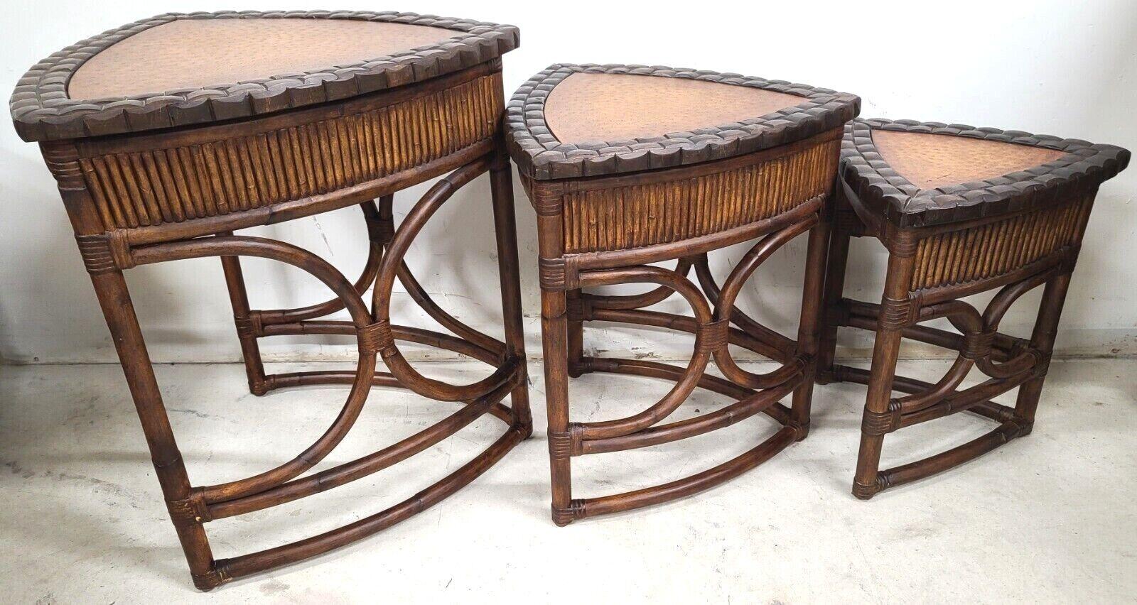 Vintage Bamboo Rattan Coconut Shell Ostrich Nesting Tables, Set of 3 For Sale 3