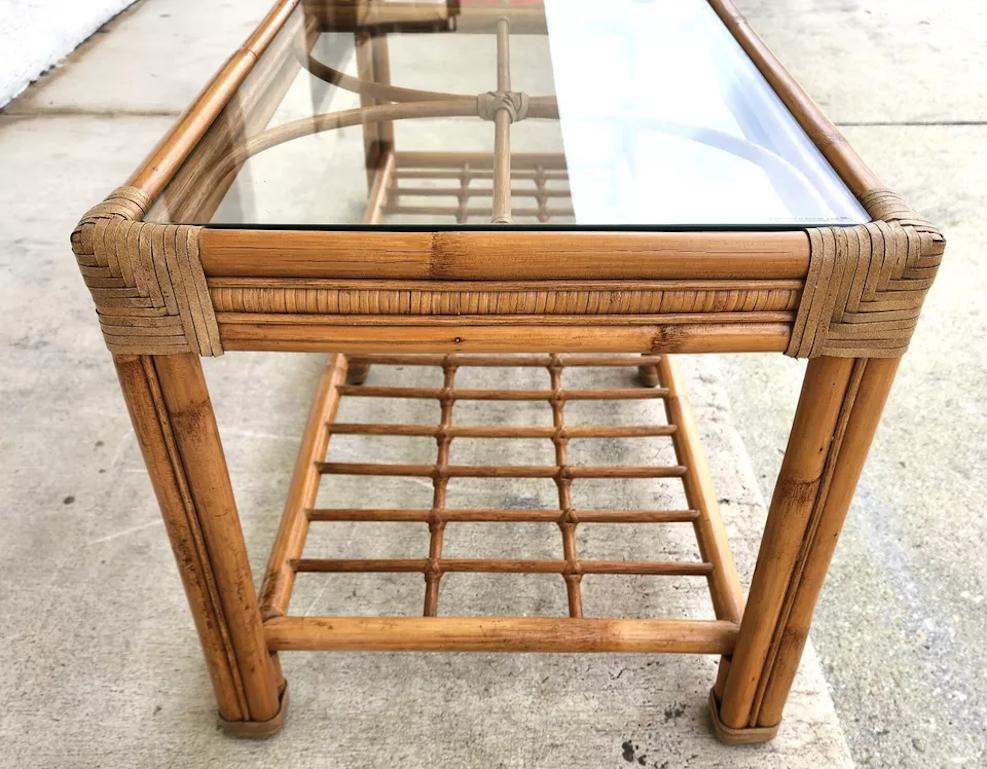 Vintage Bamboo Rattan Coffee Table For Sale 4