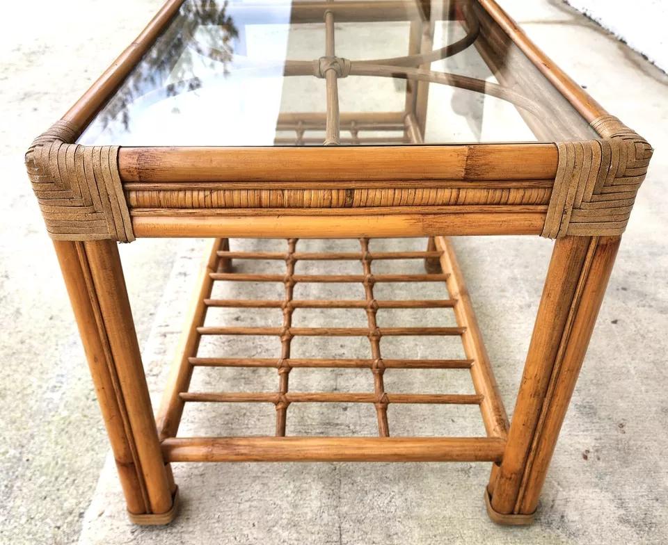 Vintage Bamboo Rattan Coffee Table For Sale 5