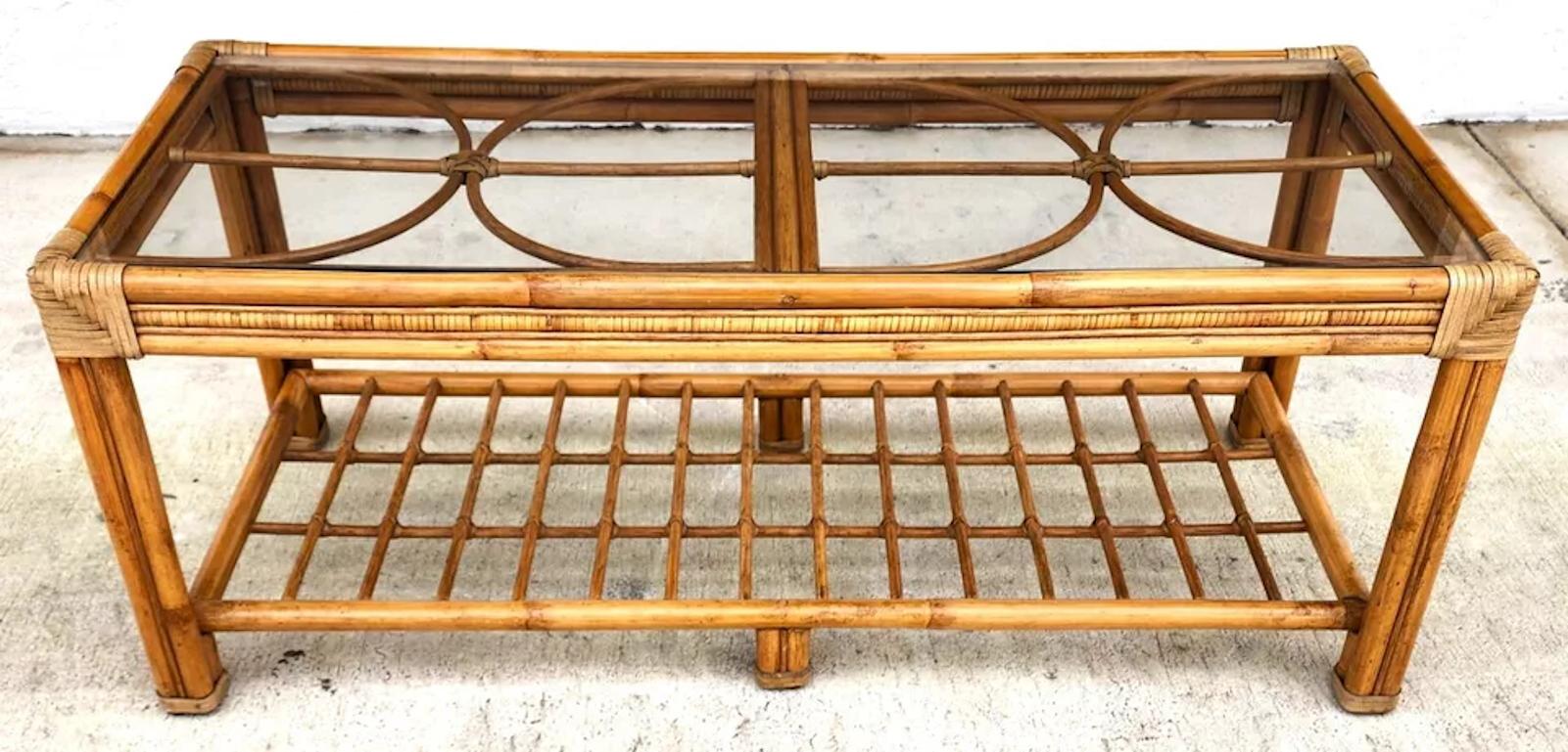 Vintage Bamboo Rattan Coffee Table For Sale 6