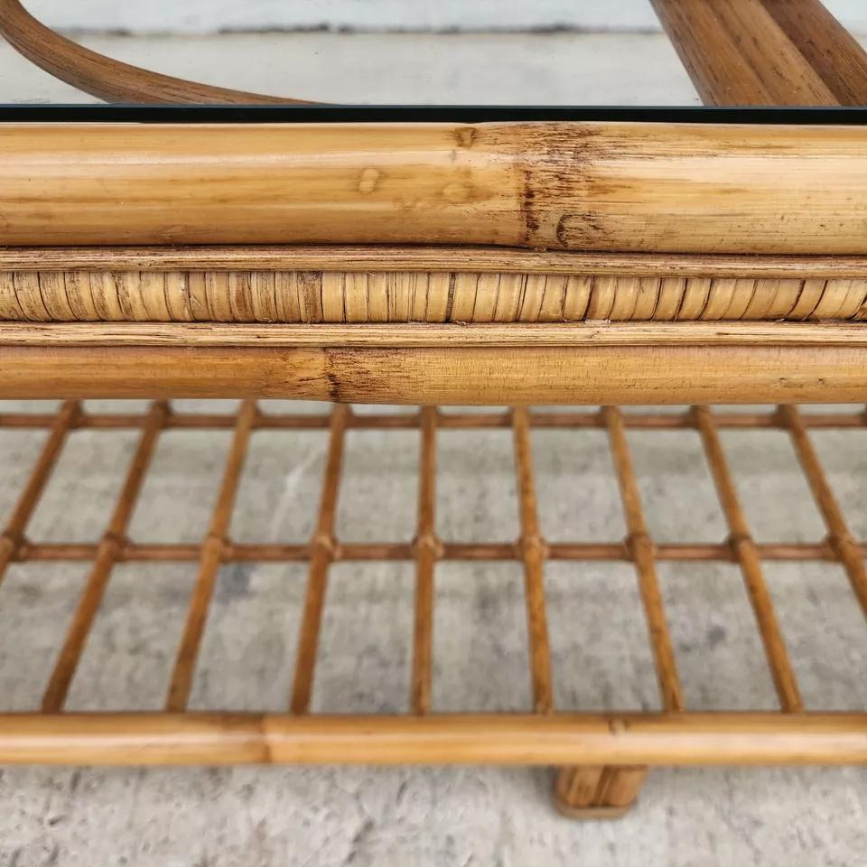 Vintage Bamboo Rattan Coffee Table In Good Condition For Sale In Lake Worth, FL