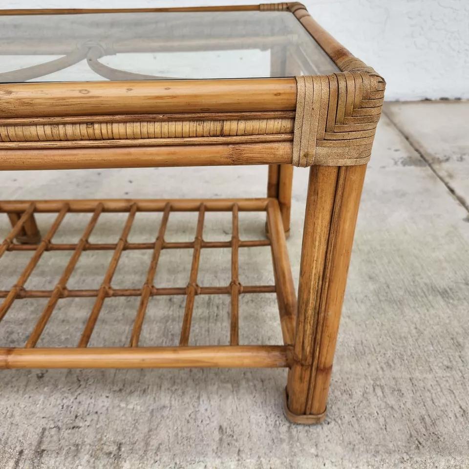 20th Century Vintage Bamboo Rattan Coffee Table For Sale