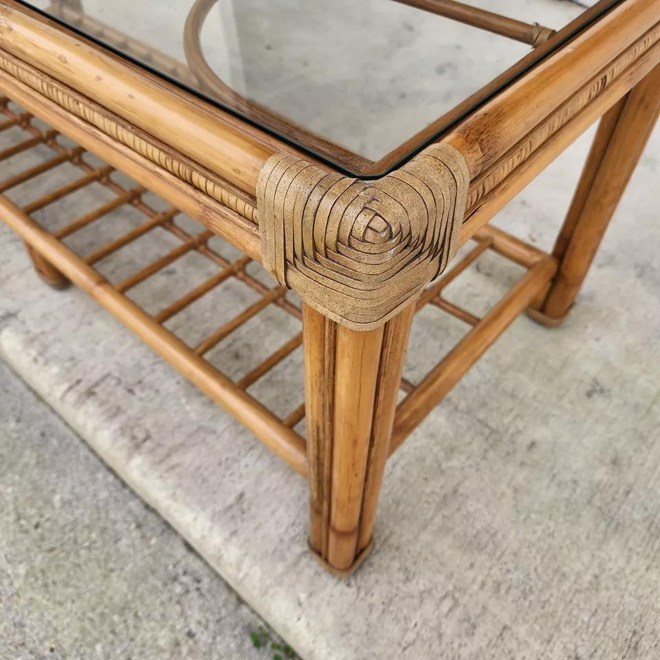 Vintage Bamboo Rattan Coffee Table For Sale 1