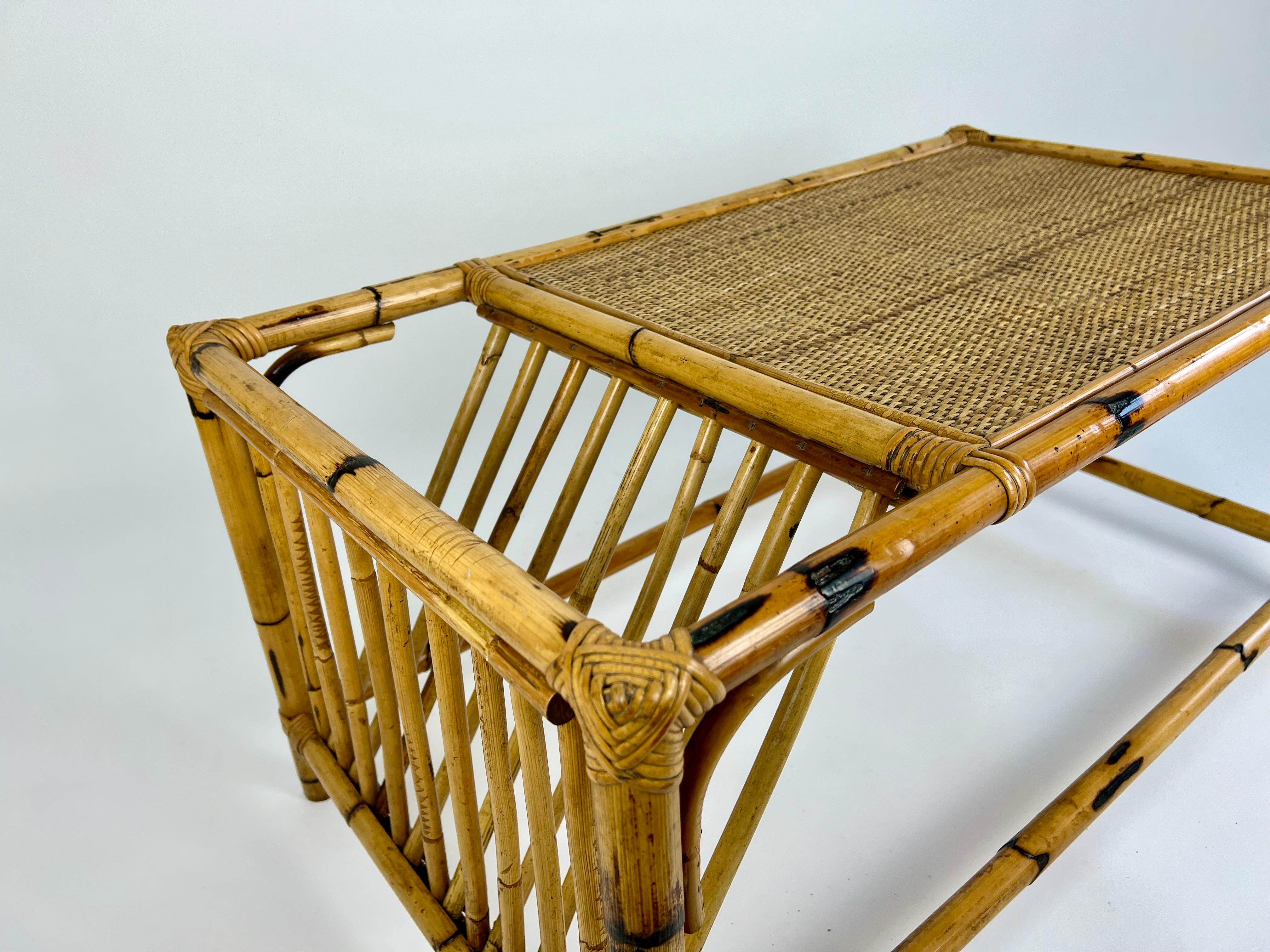 Vintage bamboo & rattan coffee table in the manner of Vivai del Sud. Italy 1980s For Sale 6