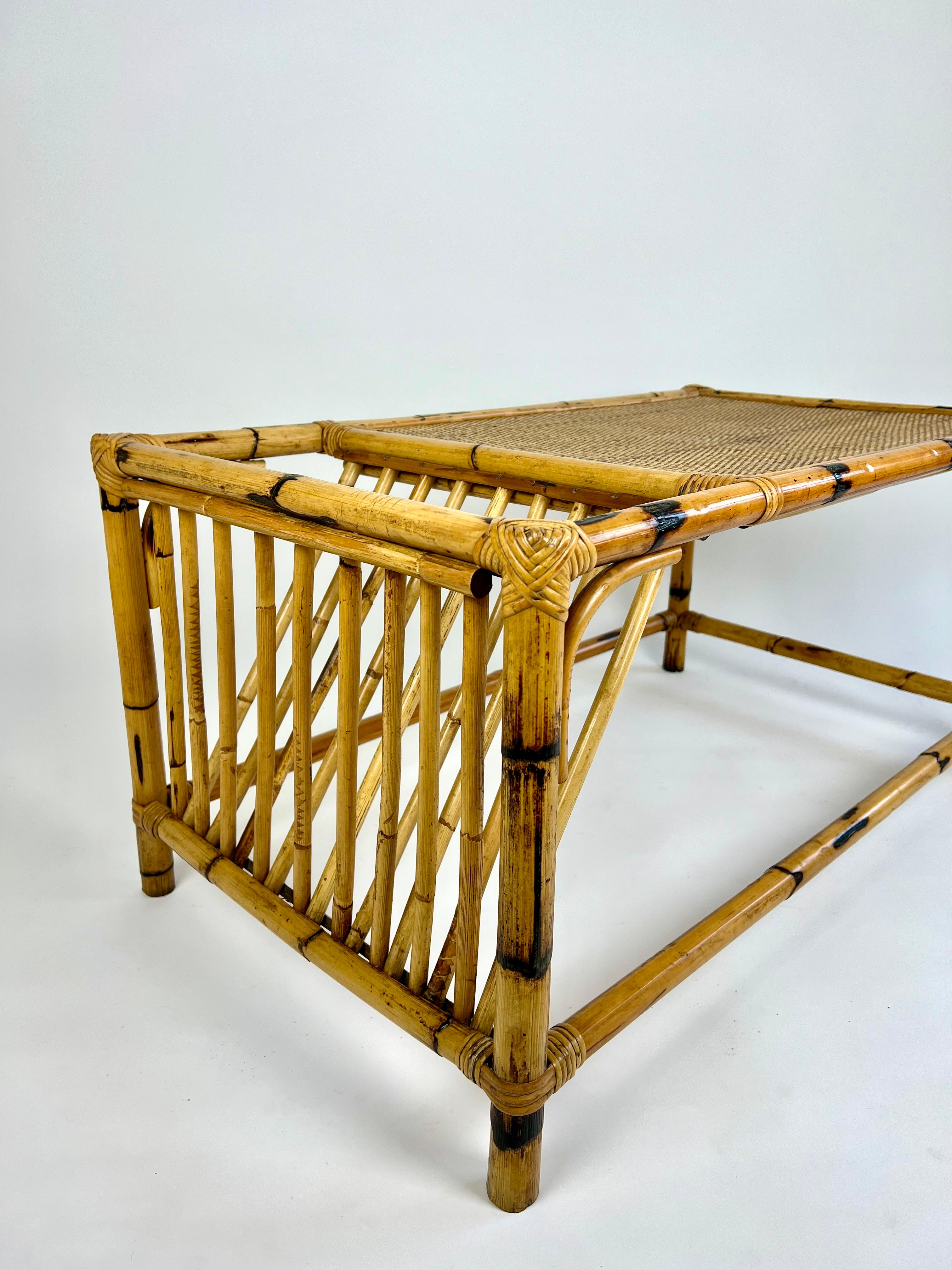 Vintage bamboo & rattan coffee table in the manner of Vivai del Sud. Italy 1980s For Sale 7