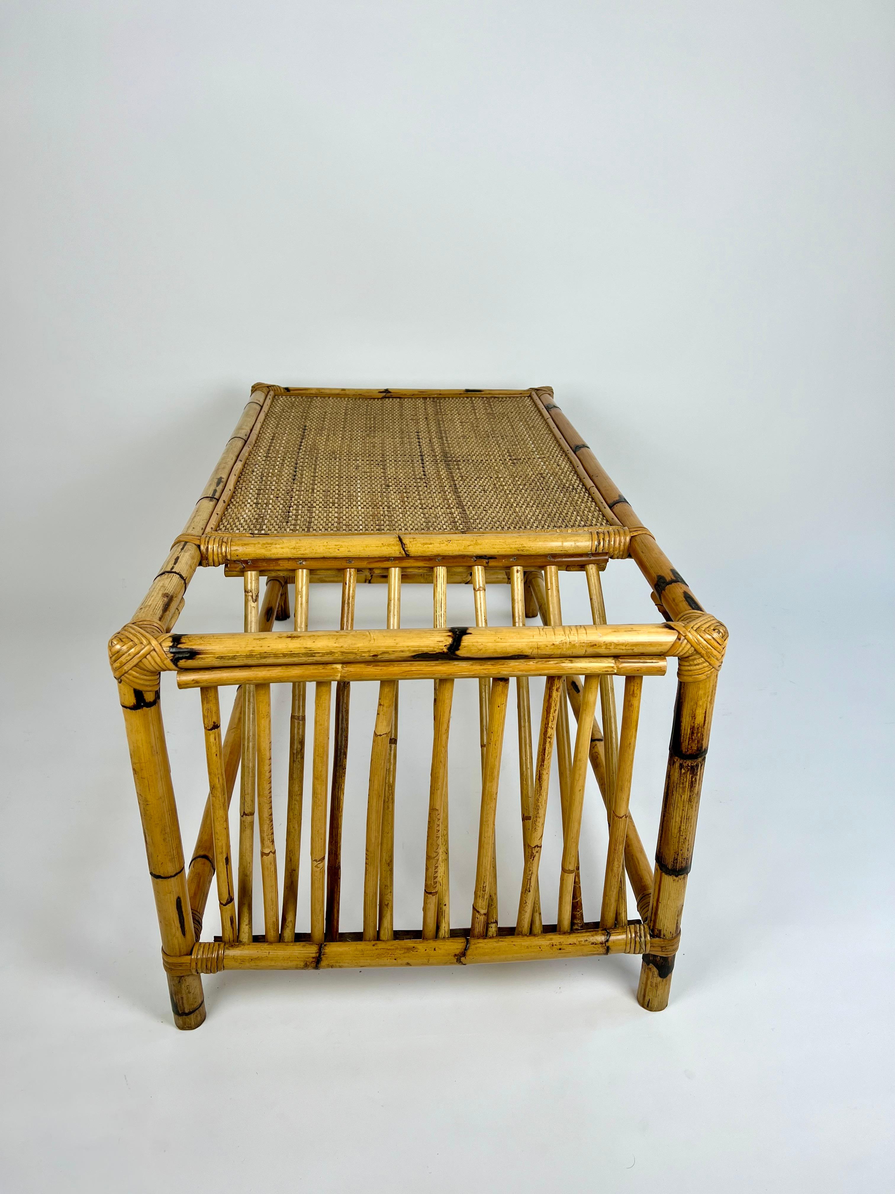 Vintage bamboo & rattan coffee table in the manner of Vivai del Sud. Italy 1980s For Sale 8