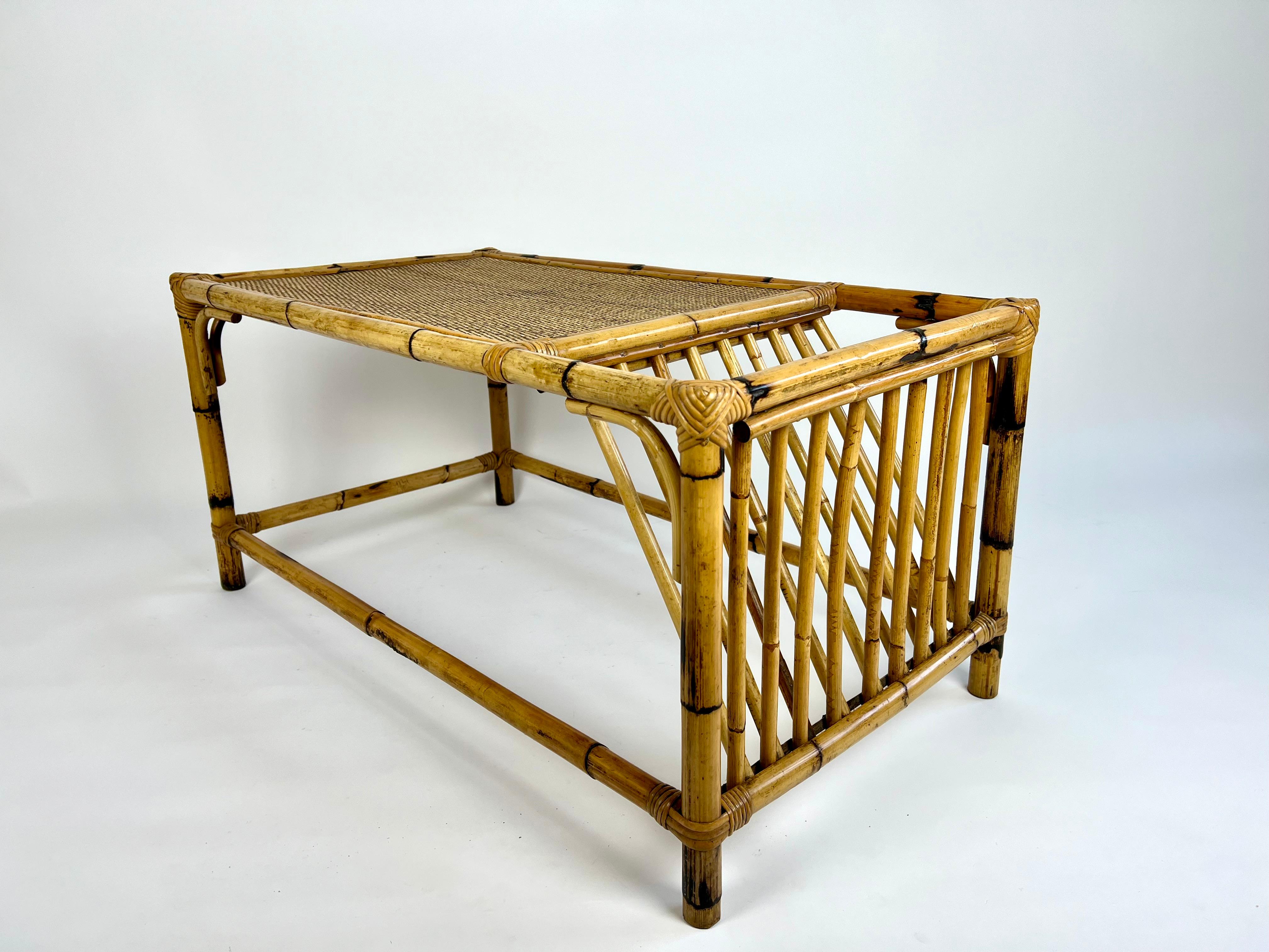 Vintage bamboo & rattan coffee table in the manner of Vivai del Sud. Italy 1980s For Sale 9