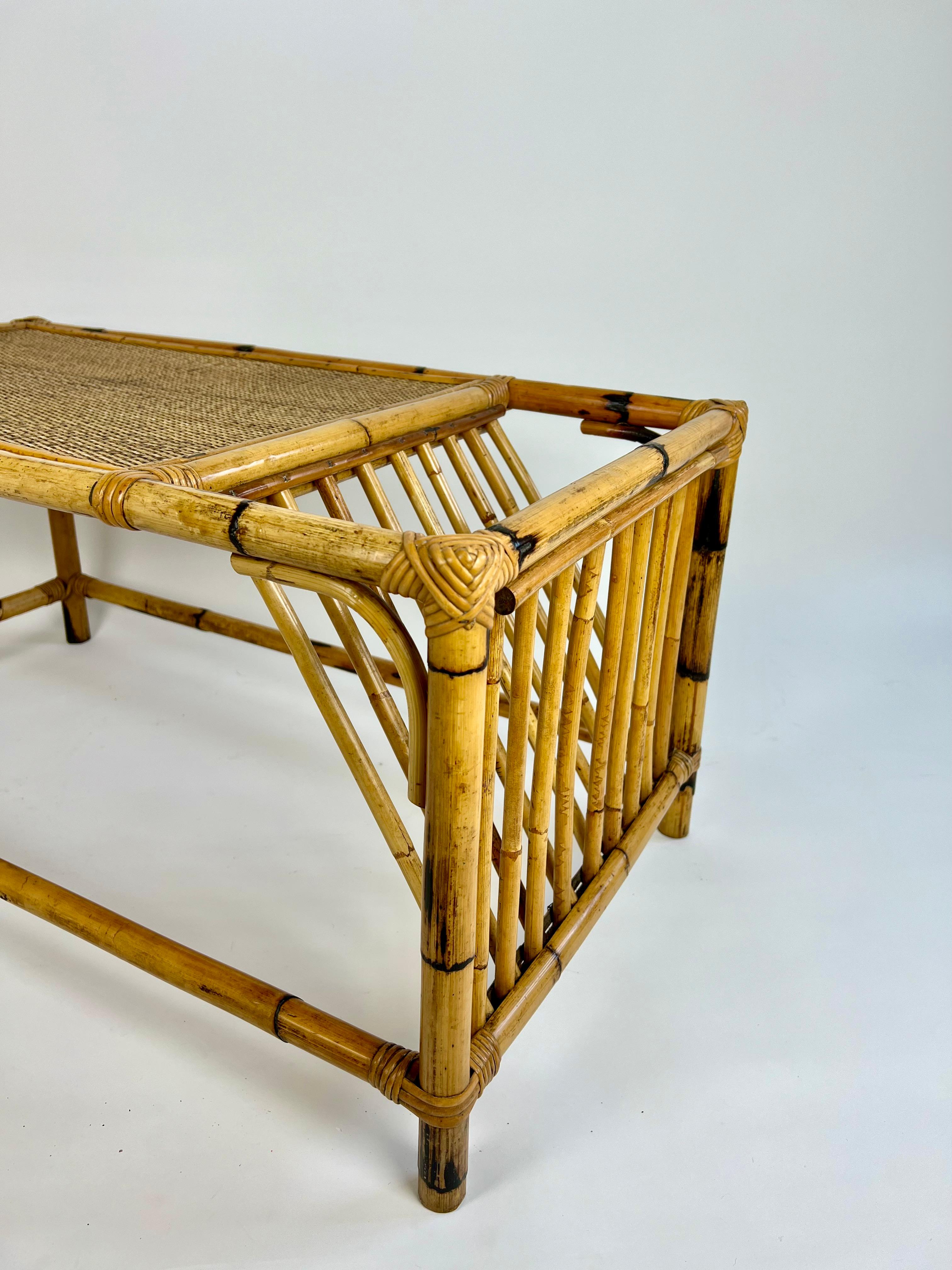 Late 20th Century Vintage bamboo & rattan coffee table in the manner of Vivai del Sud. Italy 1980s For Sale