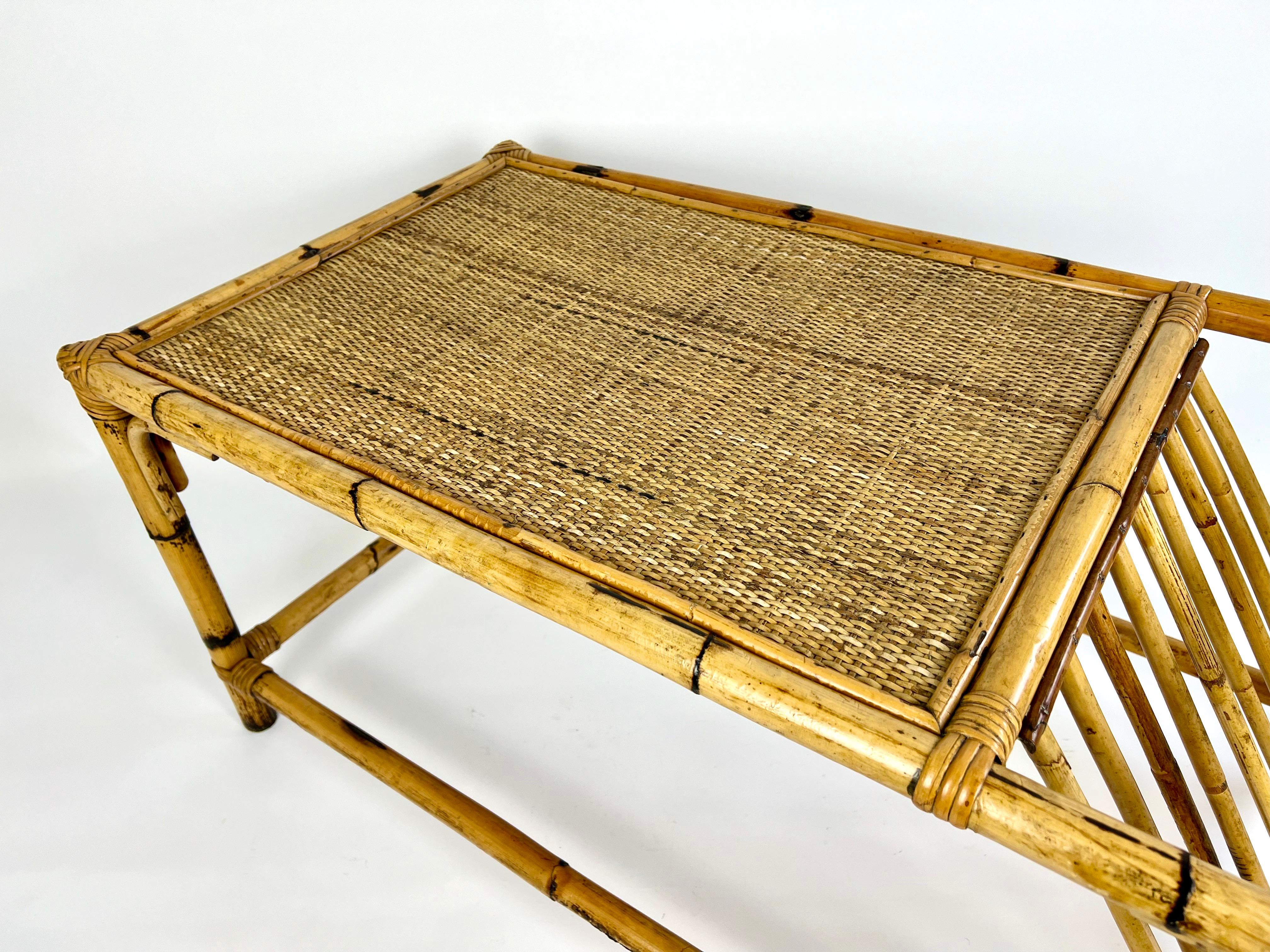 Bamboo Vintage bamboo & rattan coffee table in the manner of Vivai del Sud. Italy 1980s For Sale