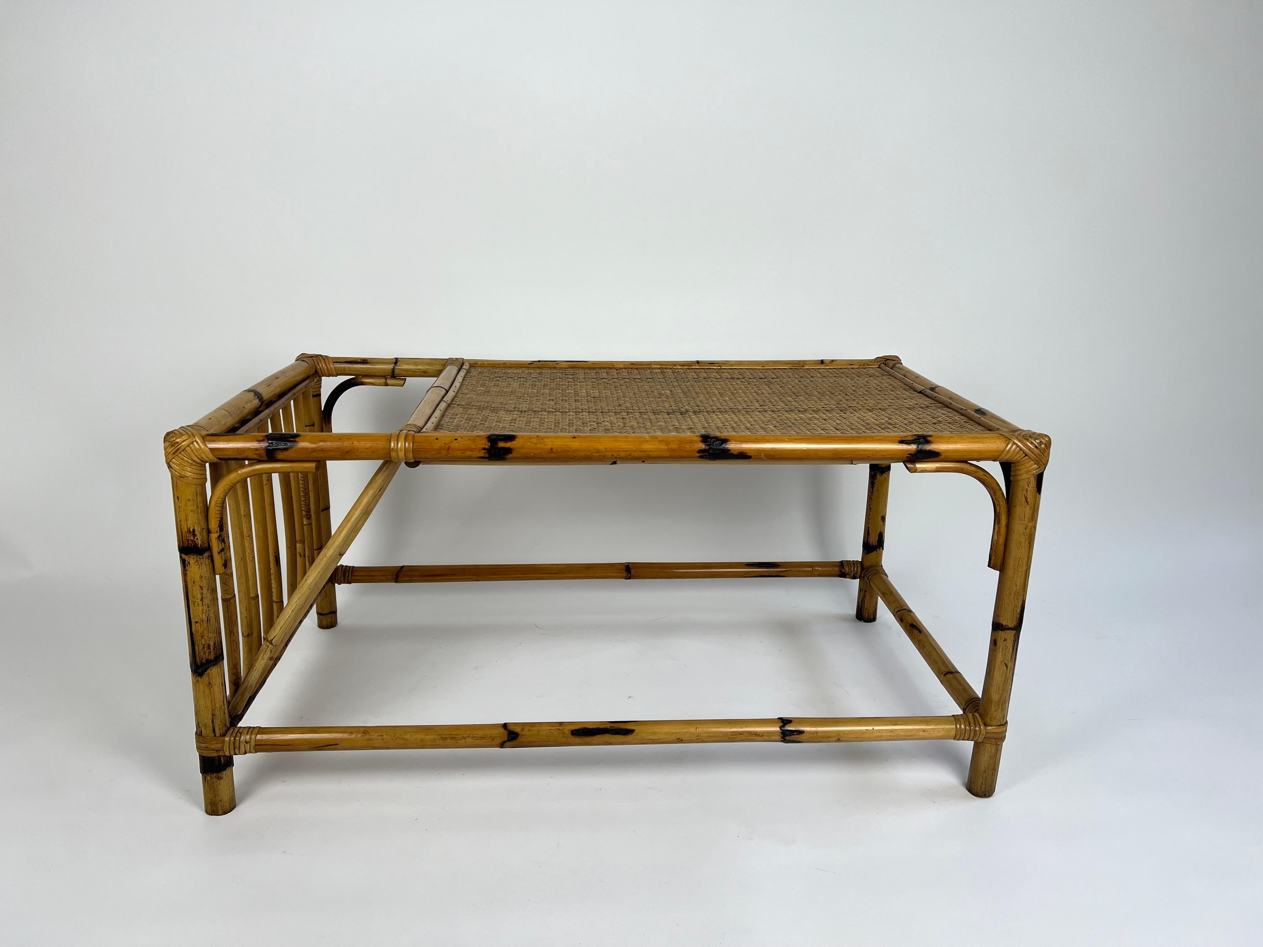 Vintage bamboo & rattan coffee table in the manner of Vivai del Sud. Italy 1980s For Sale 1