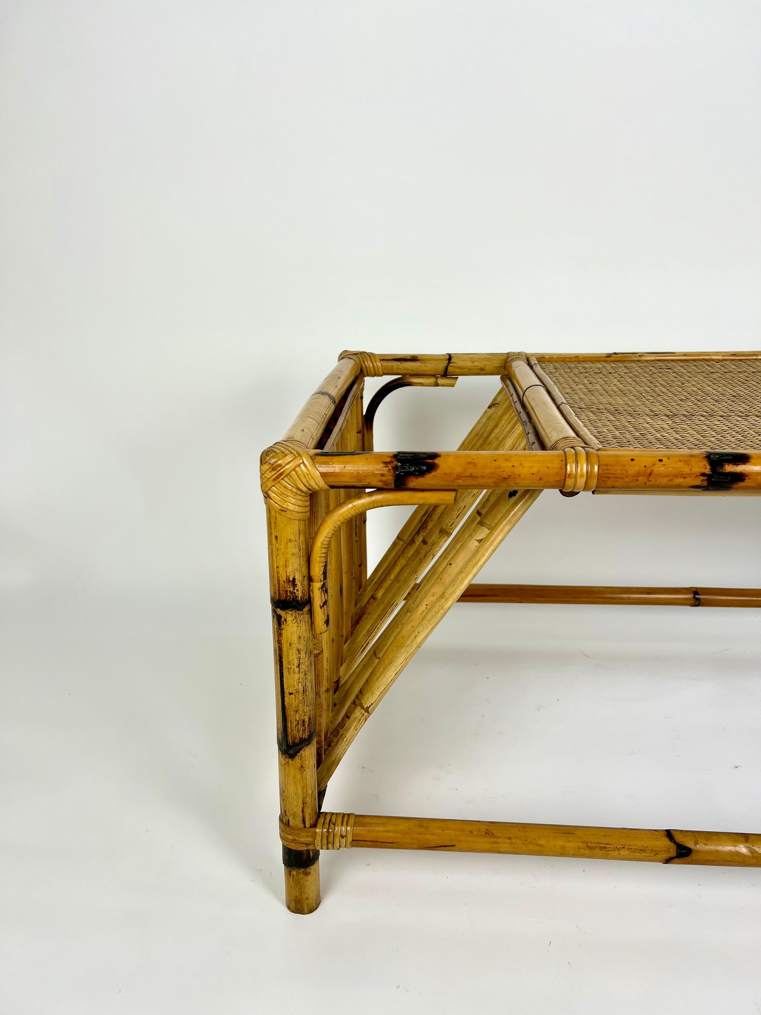Vintage bamboo & rattan coffee table in the manner of Vivai del Sud. Italy 1980s For Sale 2