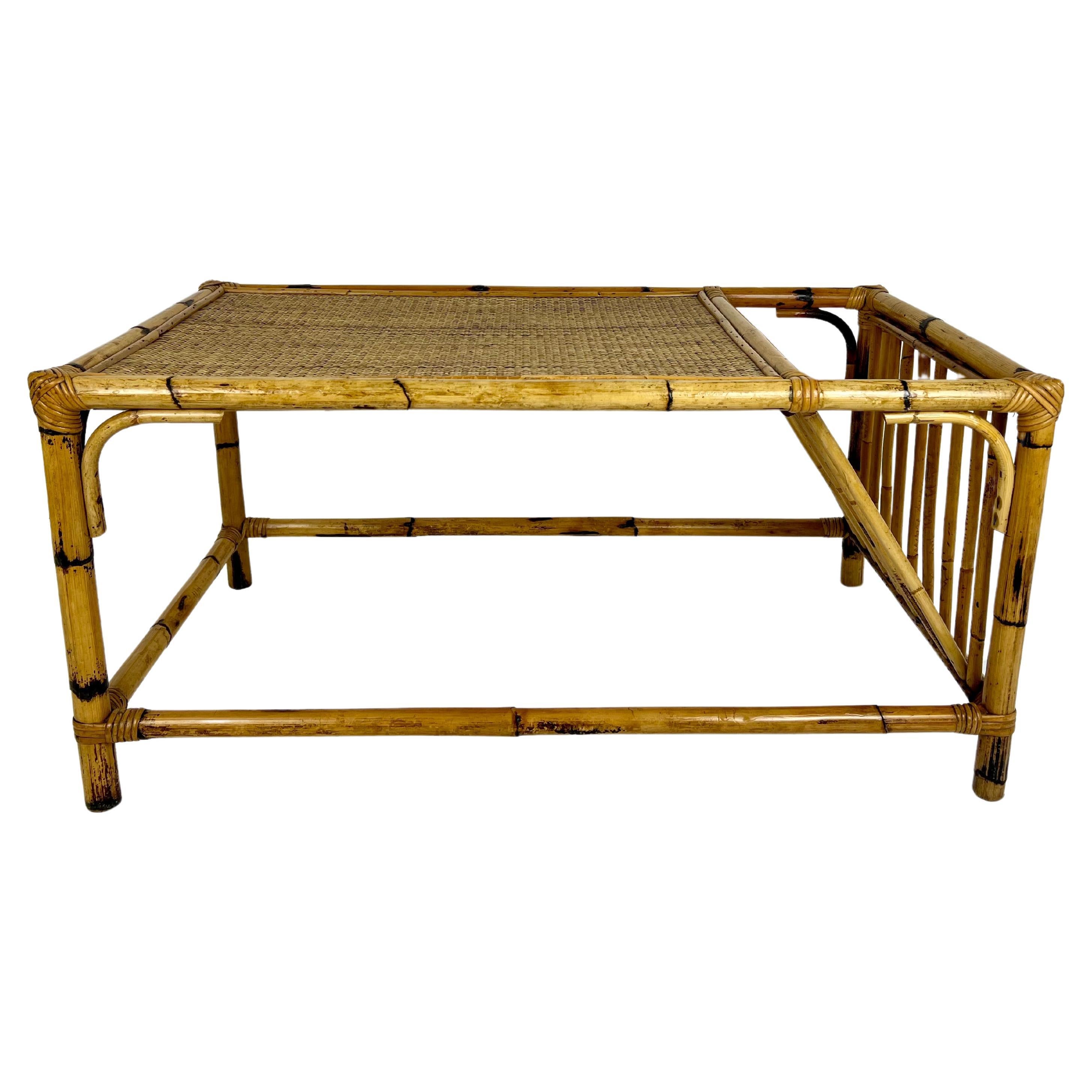 Vintage bamboo & rattan coffee table in the manner of Vivai del Sud. Italy 1980s For Sale