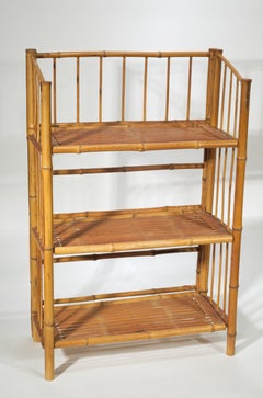 Libreria Etagere decorativa a ripiani in rattan di bambù vintage, anni '50-'70