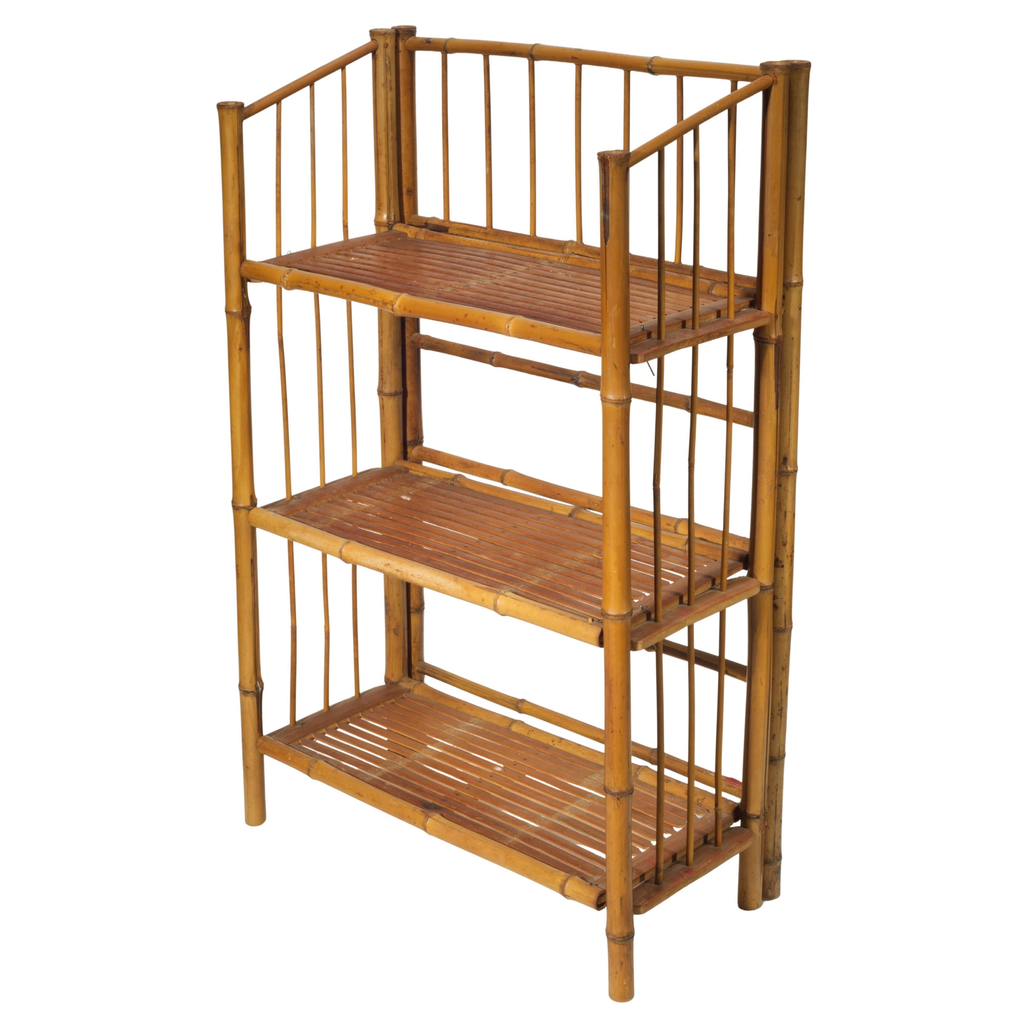 Vintage Bamboo Rattan Decorative Shelf Etagere Bookcase, 1950s-1970s