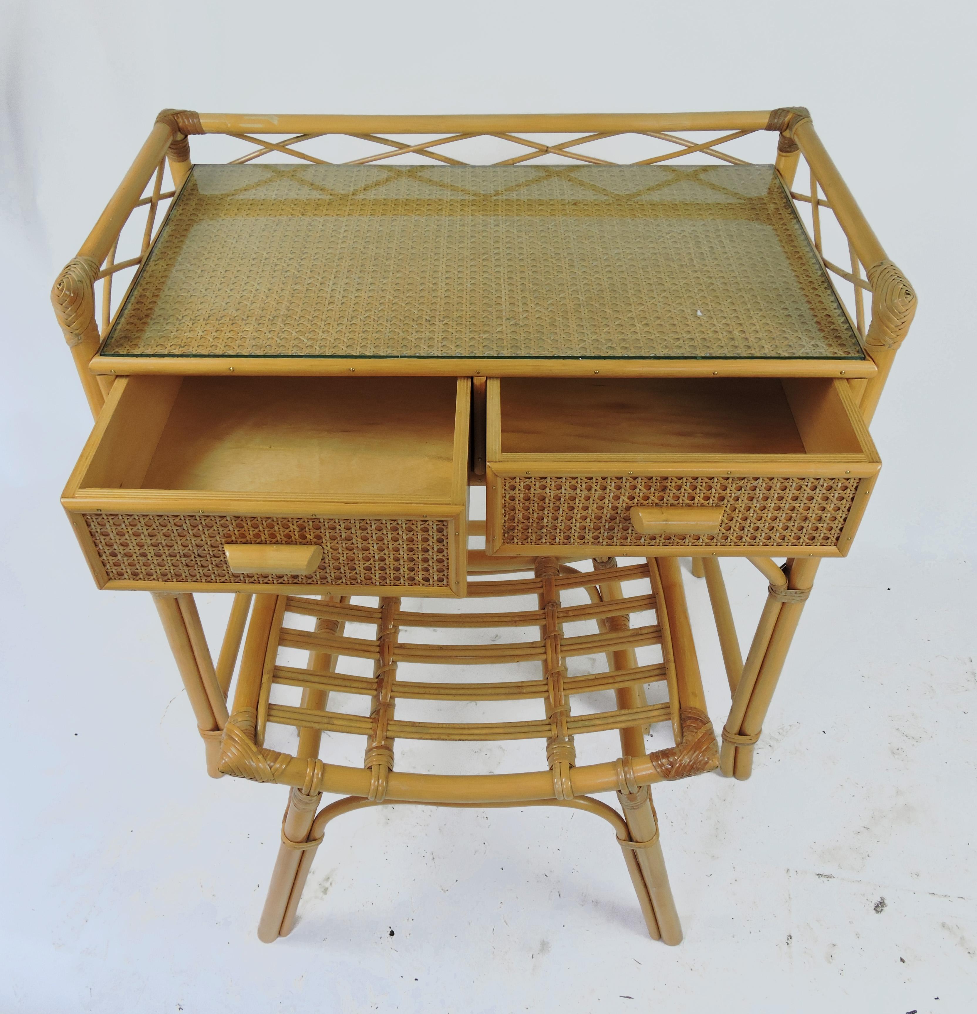 Vintage Bamboo & Rattan Dressing Table with Stool, 1970s For Sale 2