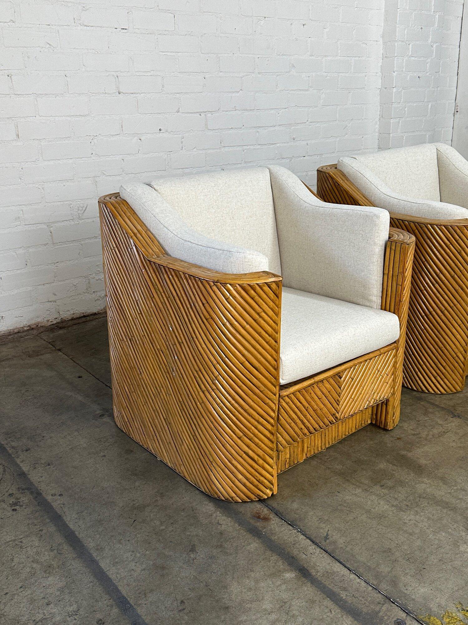 Art Deco Vintage Bamboo Rattan Lounge Chair- Sold Separately For Sale