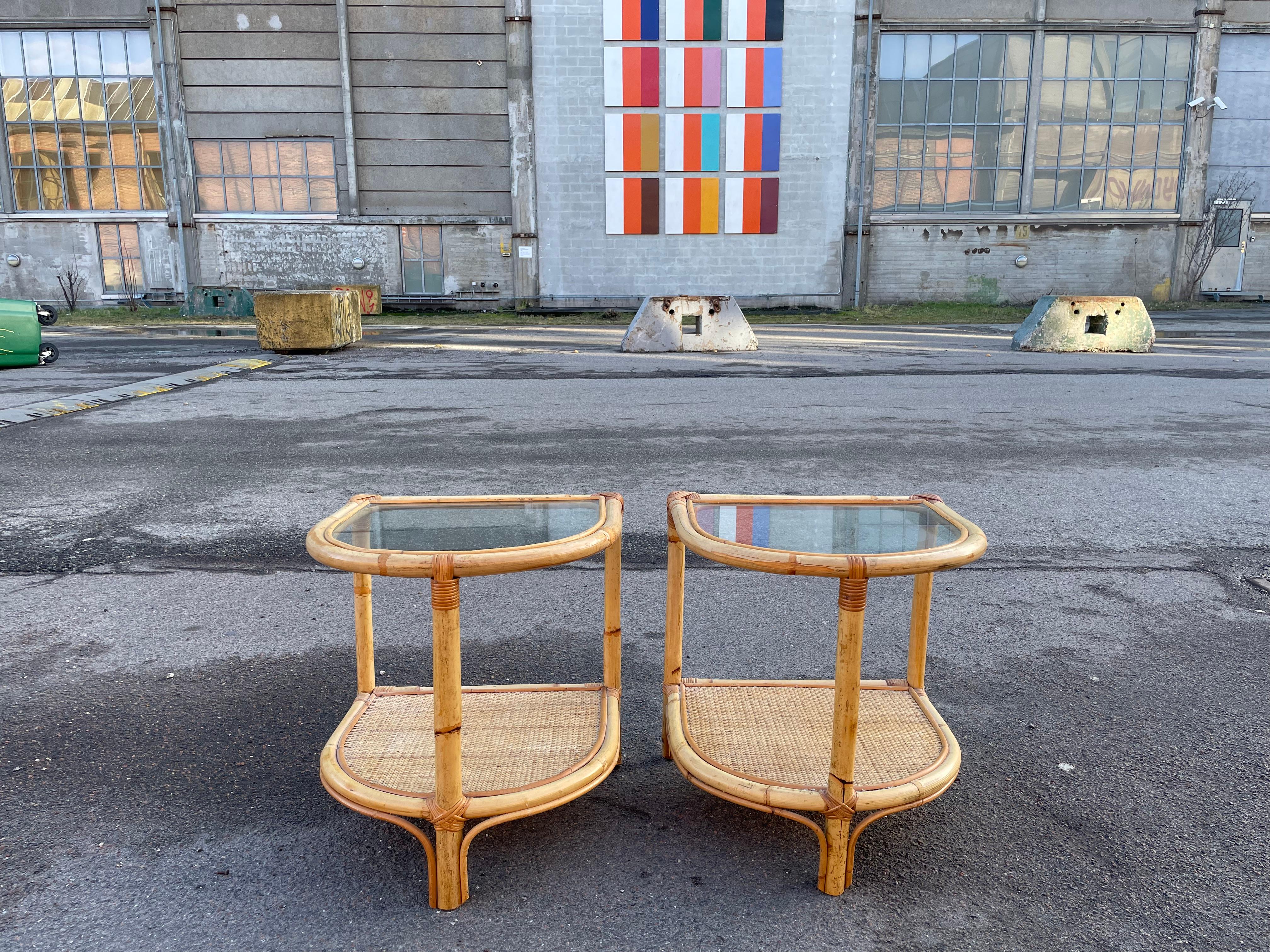 Vintage bamboo rattan nightstands, crafted in Denmark during the 1970s For Sale 3
