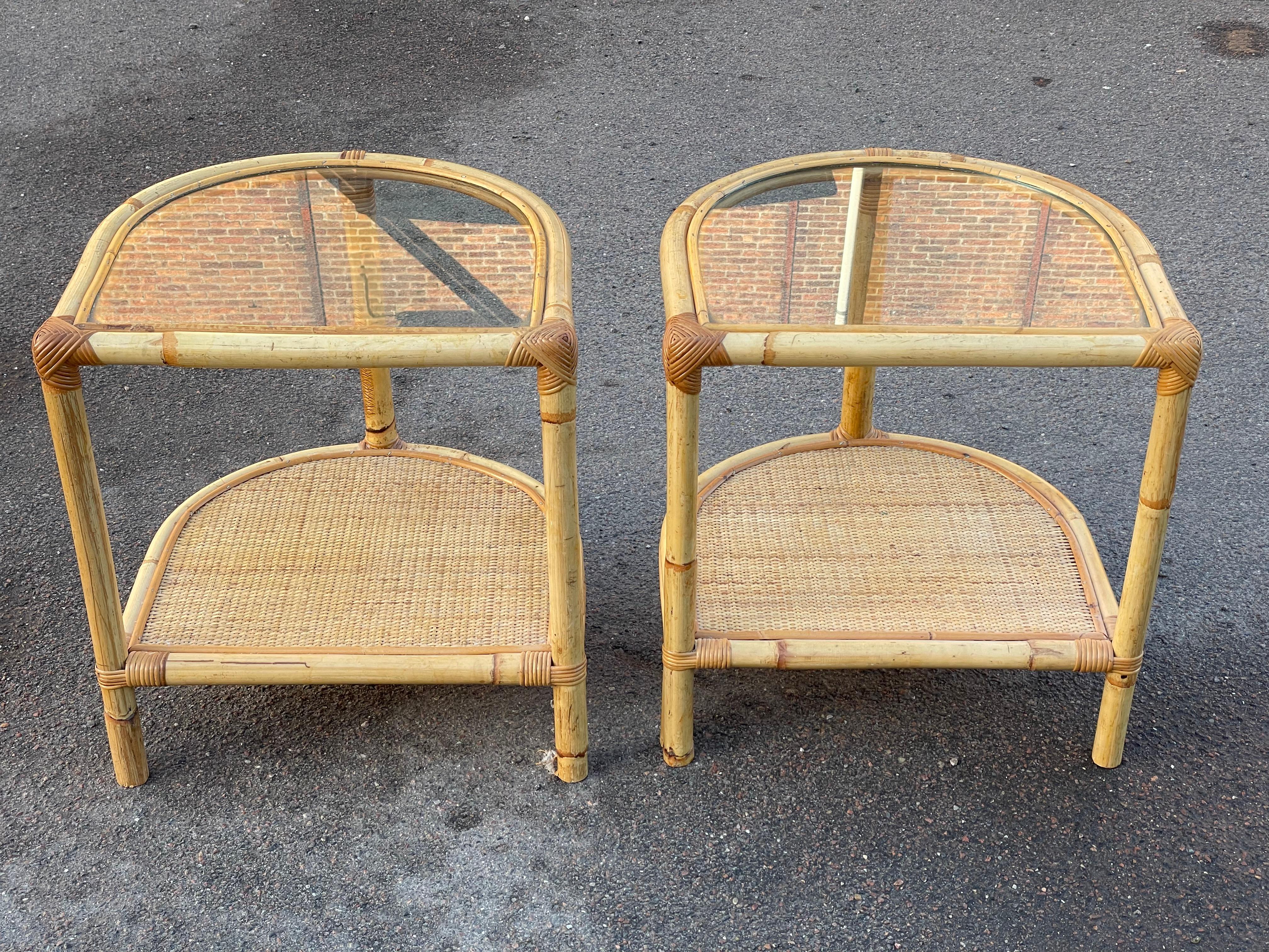 Vintage bamboo rattan nightstands, crafted in Denmark during the 1970s 4