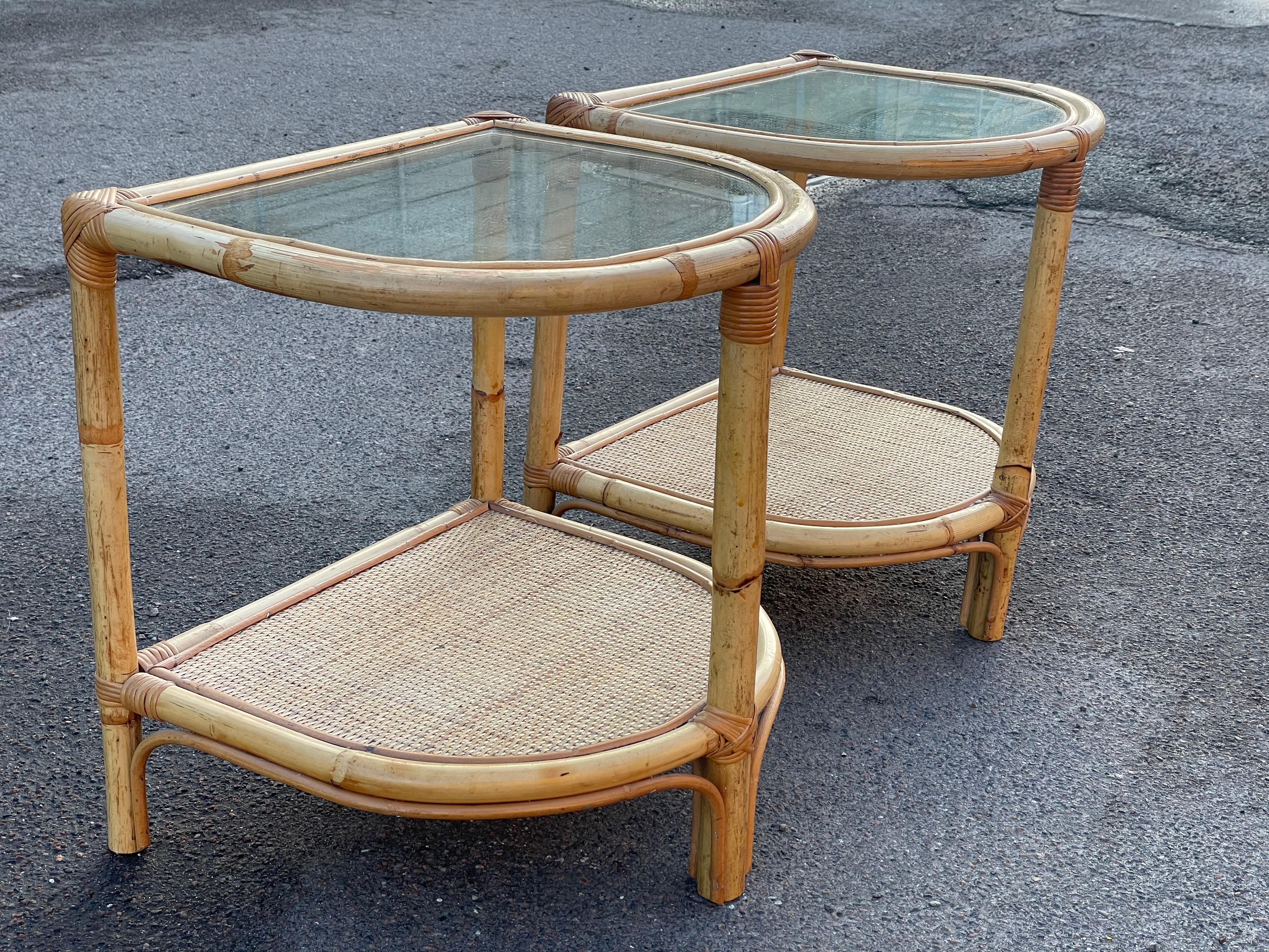 Vintage bamboo rattan nightstands, crafted in Denmark during the 1970s 5