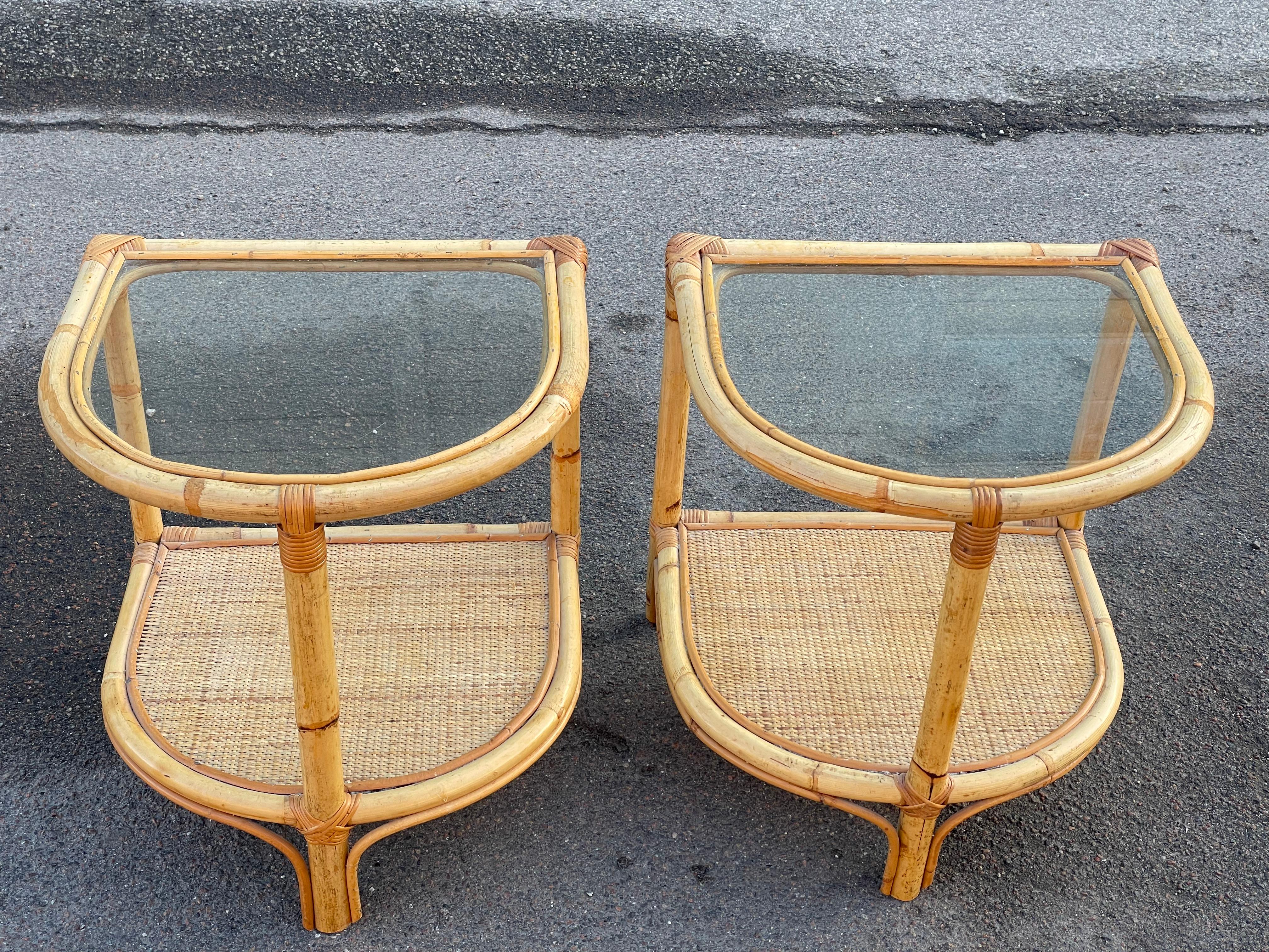 Vintage bamboo rattan nightstands, crafted in Denmark during the 1970s 7