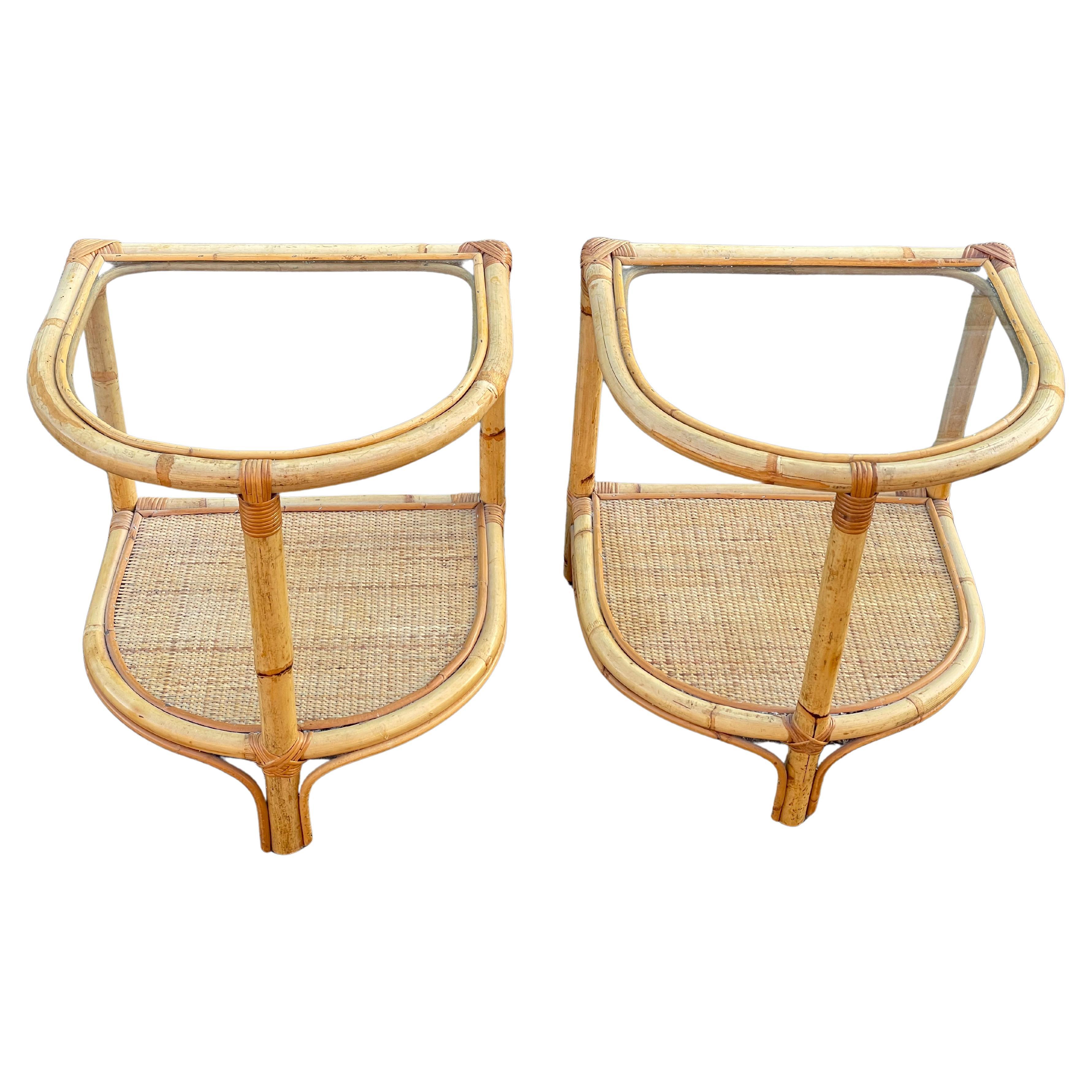 Mid-Century Modern Vintage bamboo rattan nightstands, crafted in Denmark during the 1970s