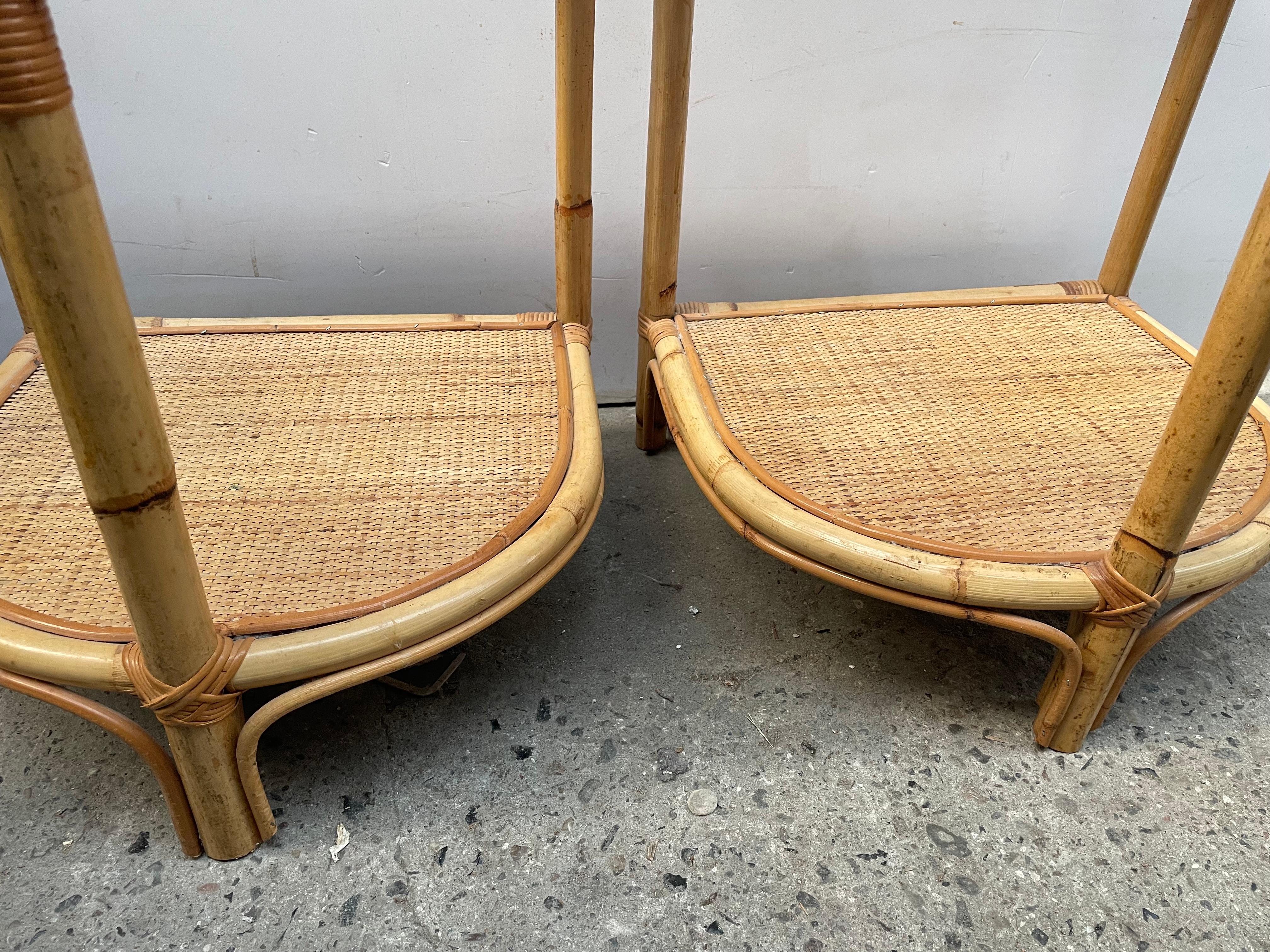 Vintage bamboo rattan nightstands, crafted in Denmark during the 1970s In Good Condition For Sale In Copenhagen, DK
