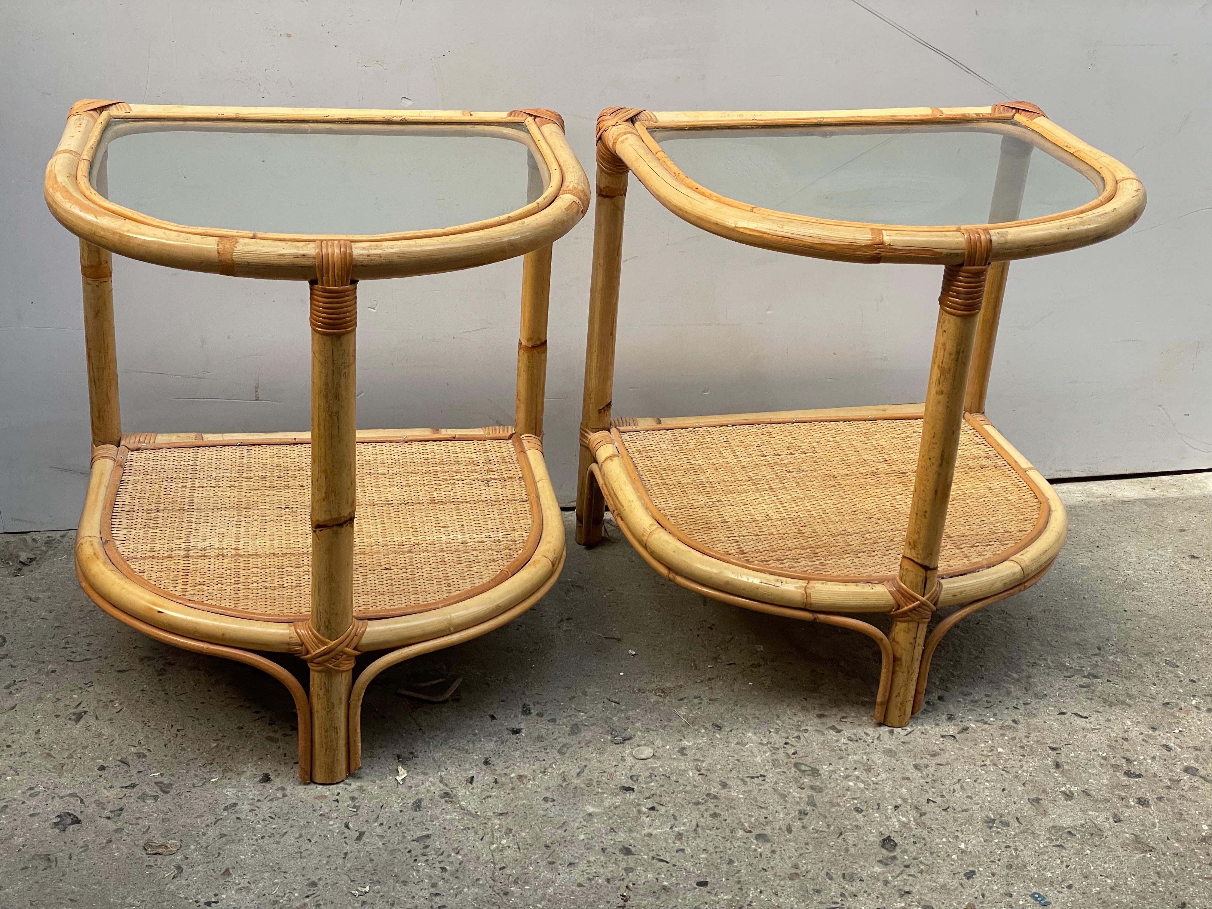 Late 20th Century Vintage bamboo rattan nightstands, crafted in Denmark during the 1970s For Sale