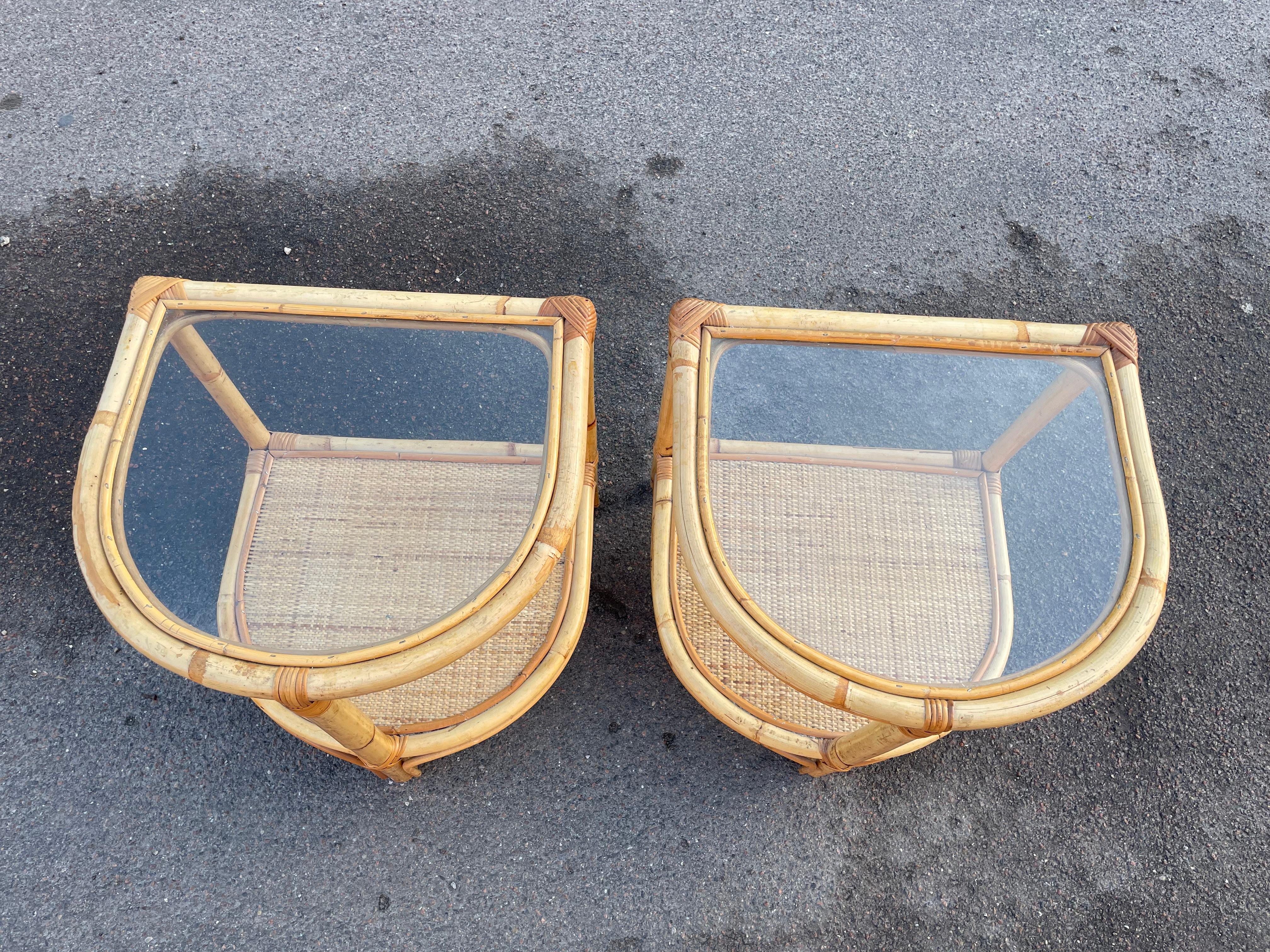 Vintage bamboo rattan nightstands, crafted in Denmark during the 1970s 2