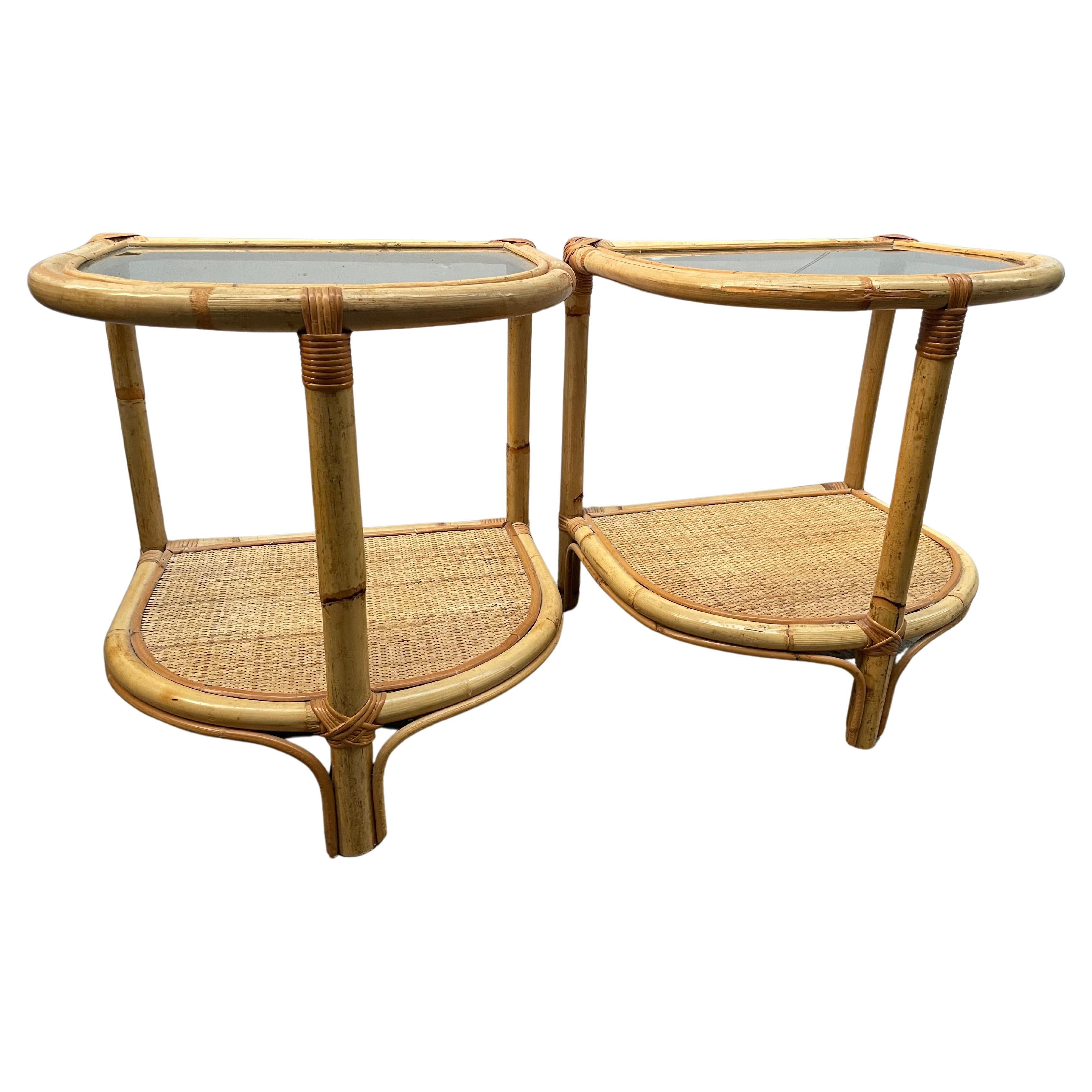 Vintage bamboo rattan nightstands, crafted in Denmark during the 1970s