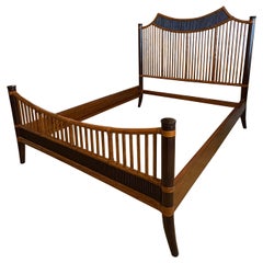 Vintage Bamboo Rattan Pagoda Queen Size Bed Headboard Footboard Frame Set Vintage Bamboo Rattan Pagoda Queen Size Bed Headboard Footboard Frame Set
