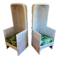 Vintage Bamboo Rattan Porters Chairs, a Pair