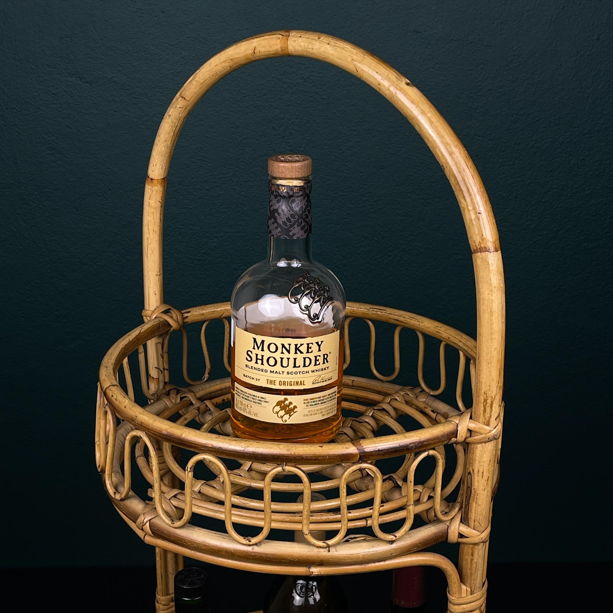 Carrello bar rotondo in bambù e rattan d'epoca, Italia anni '60 in vendita 3