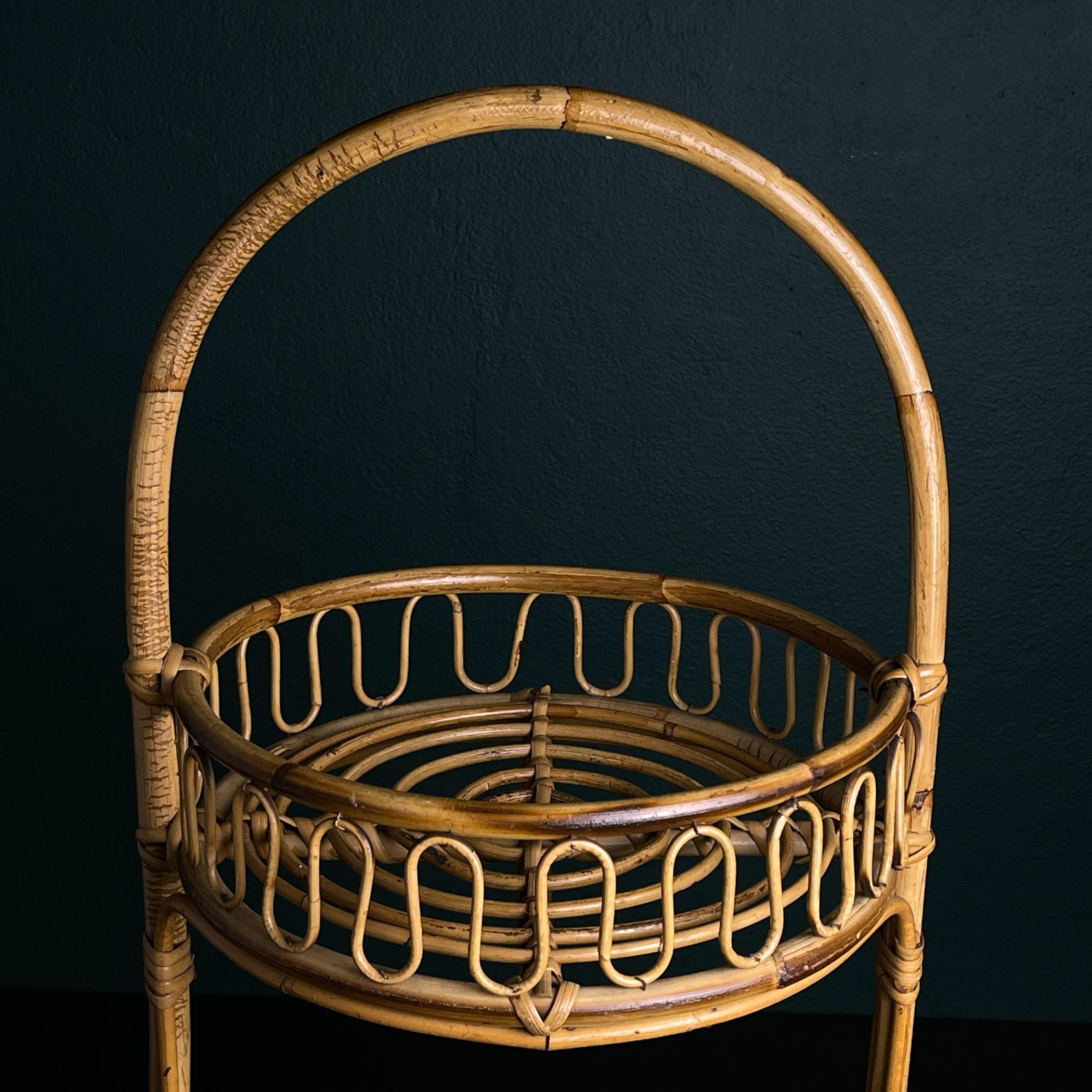 Carrello bar rotondo in bambù e rattan d'epoca, Italia anni '60 in vendita 12