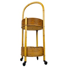 Runder Vintage-Service-Barwagen aus Bambus und Rattan, Italien 1960er Jahre