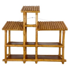 Vintage Bamboo & Rattan Stepped Shelf, Paul Frankl Skyscraper Style