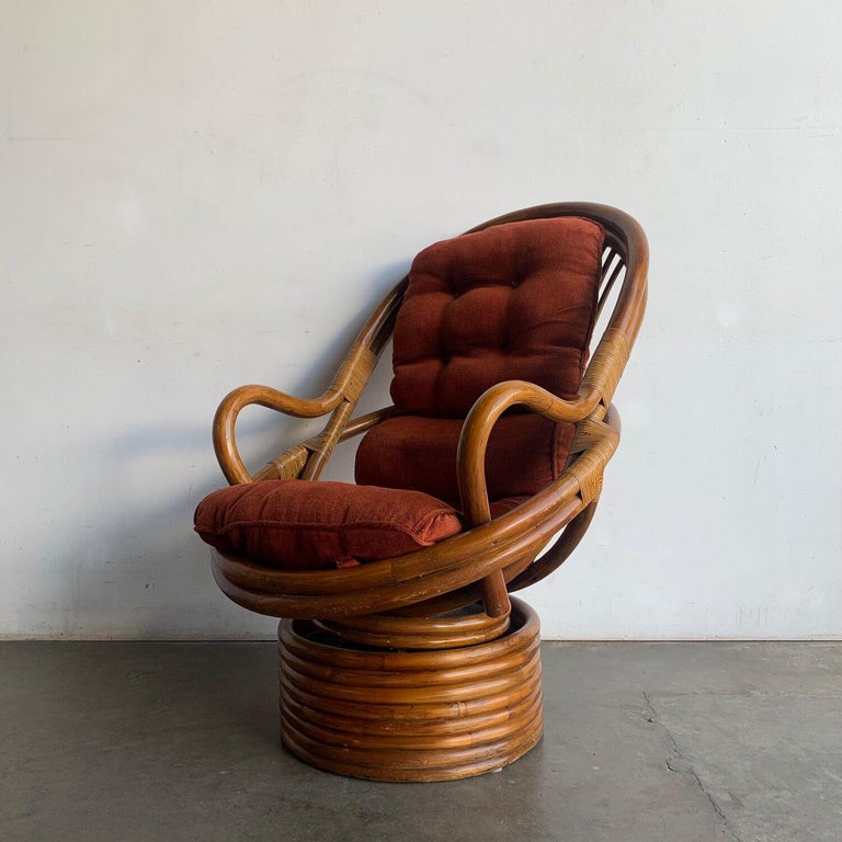 Vintage Bamboo / Rattan Swivel Lounge Chair For Sale at 1stDibs