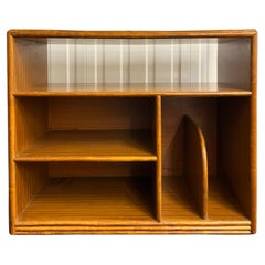 Bamboo & Rattan TV Stand with Woven Cane Panels and Storage Shelves