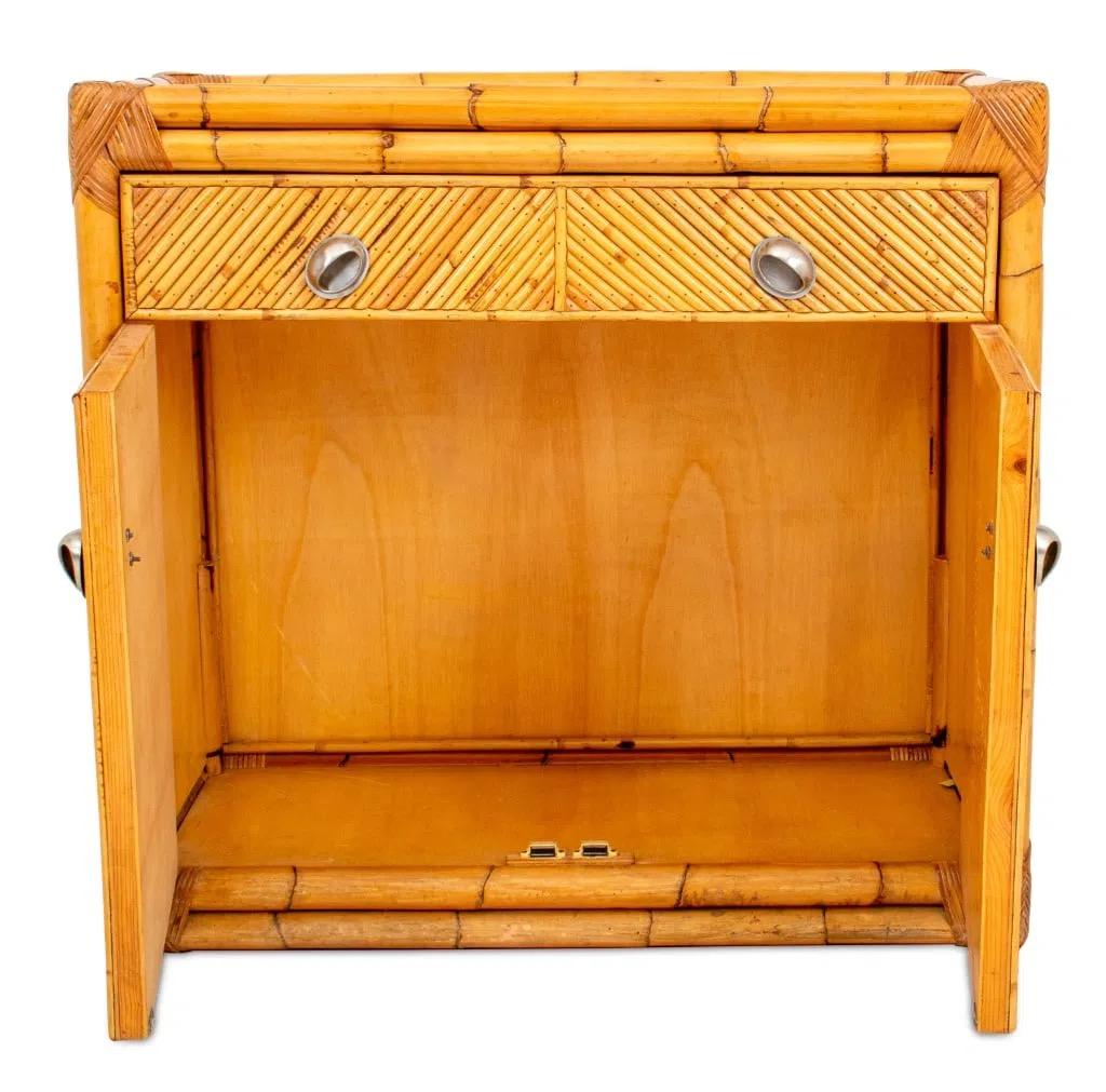 Bohemian Vintage Bamboo & Rattan Two-Door Cabinet For Sale