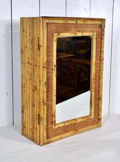 Vintage Bamboo Rattan Wall Cabinet With Mirror