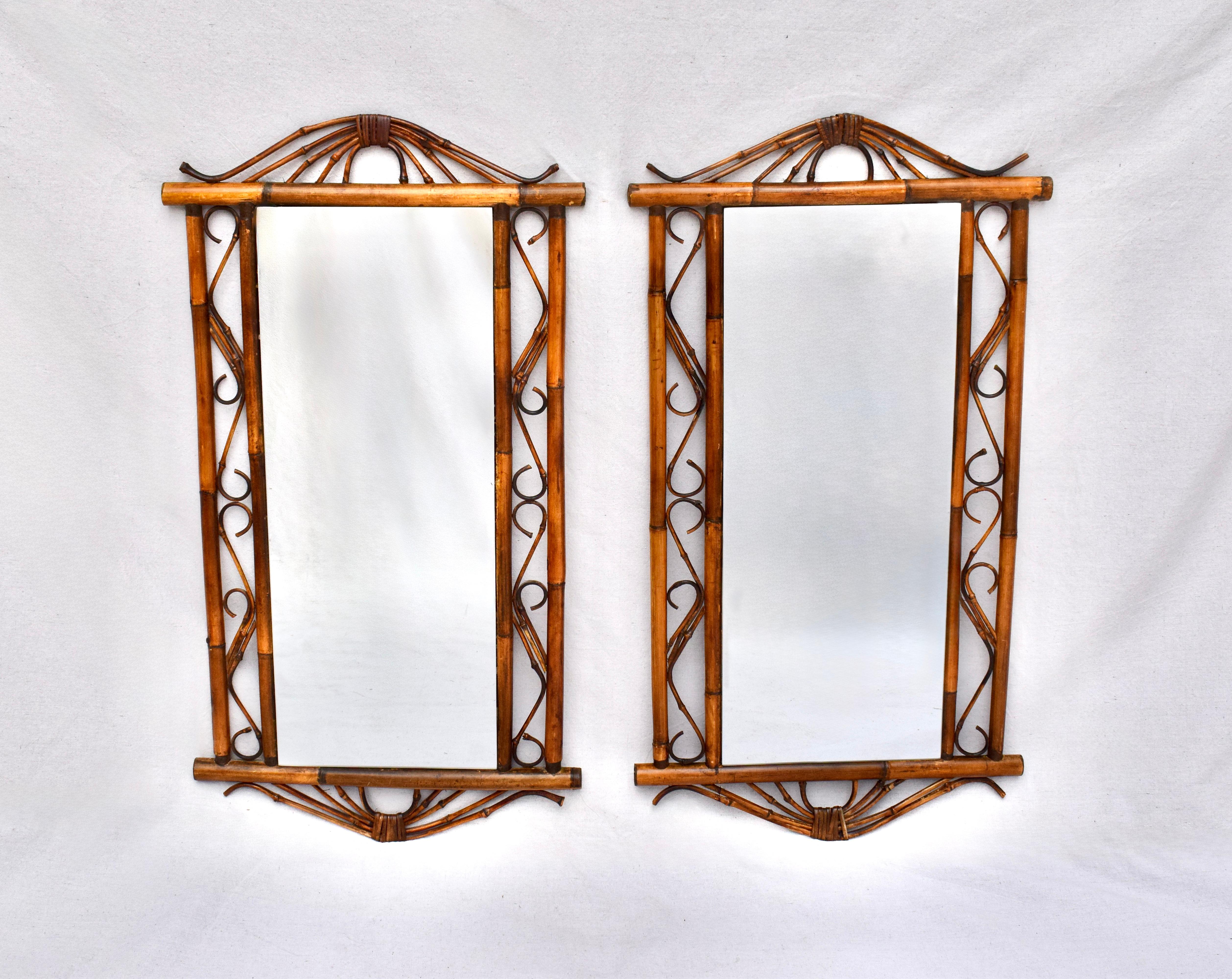 Espejos de pared vintage de ratán y bambú/ Pareja Bambú en venta