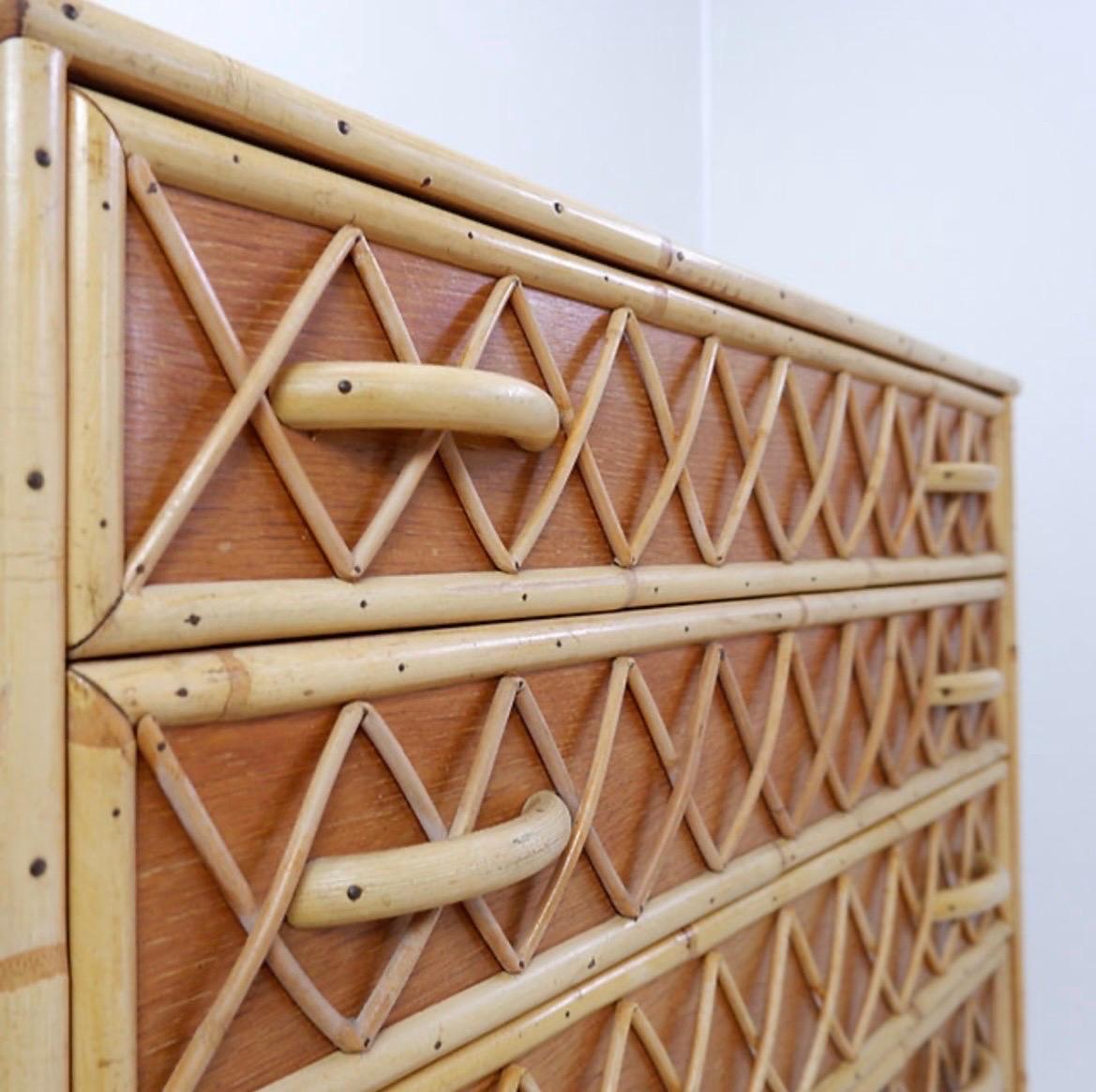 Cassettiera a 4 cassetti in vimini e rattan di bambù vintage in vendita 3