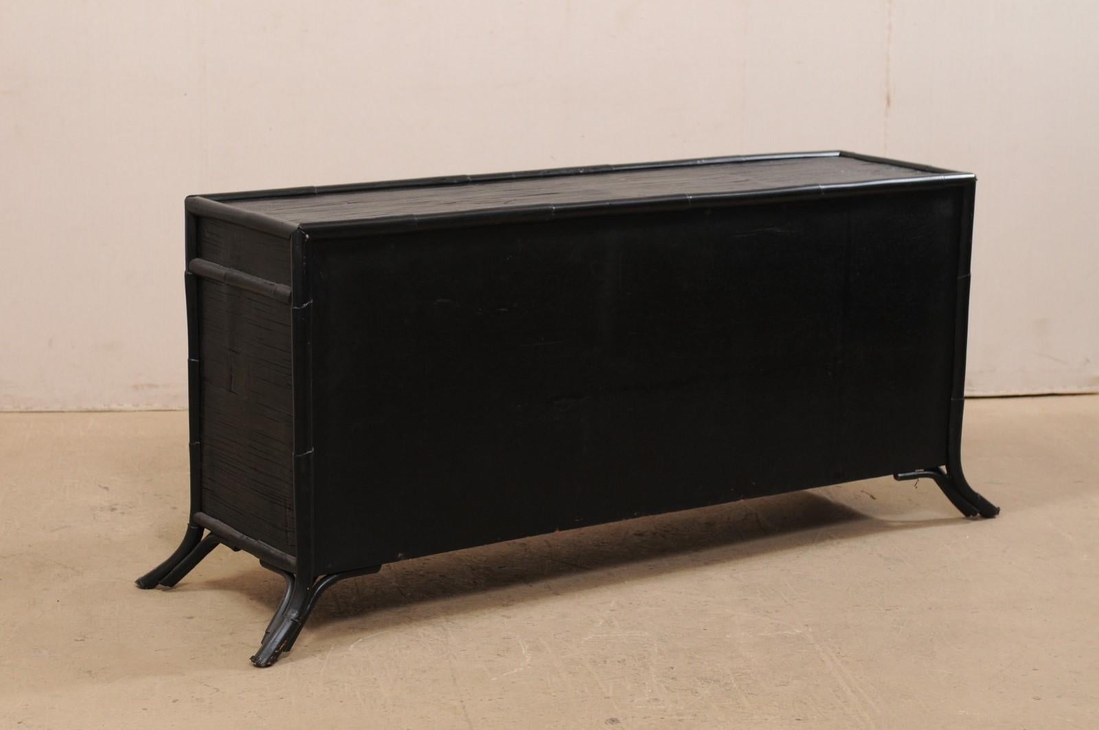 20th Century Vintage Bamboo Reed Sideboard Cabinet in Black with Gold Hardware