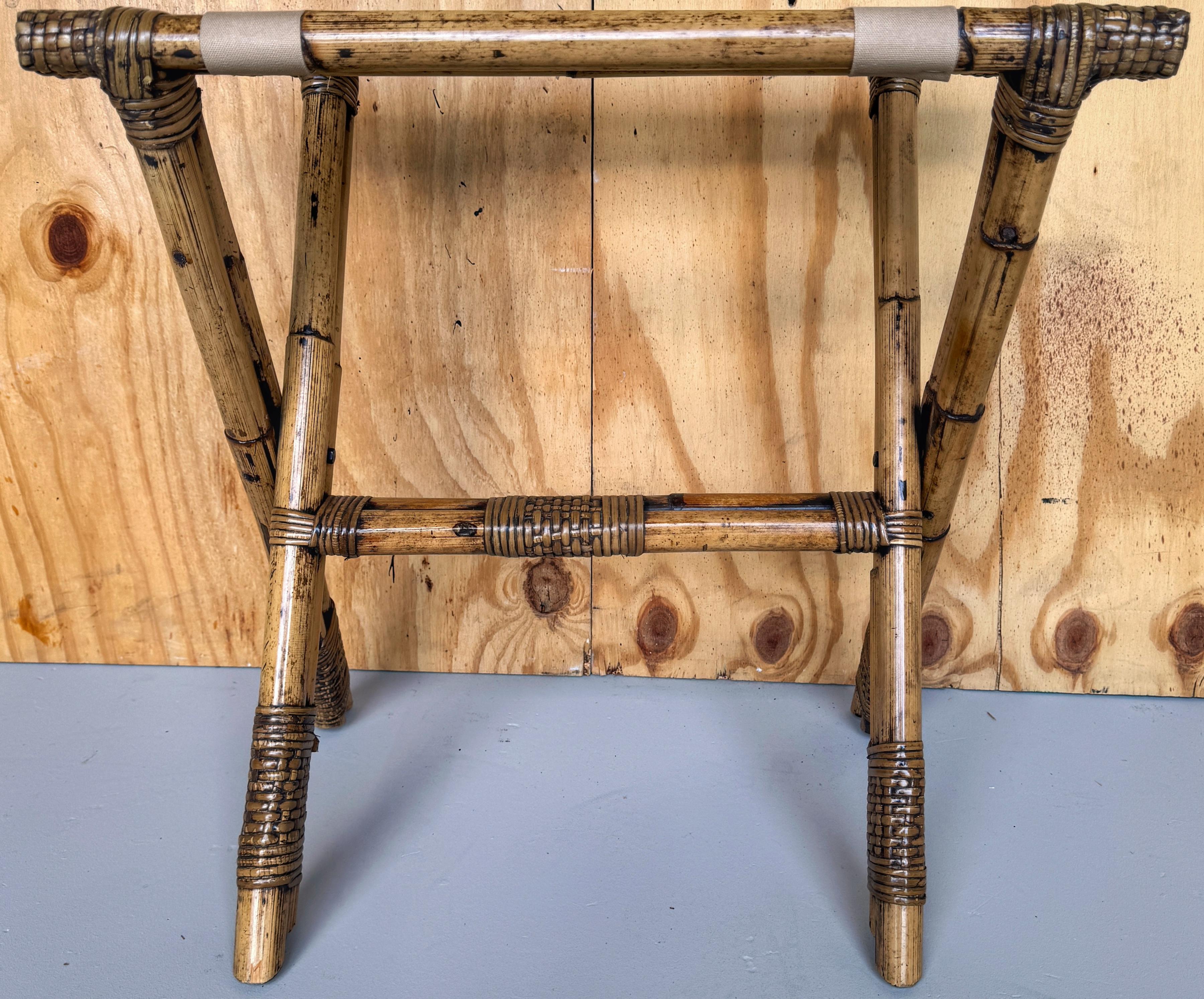 Woven Vintage Bamboo Reed & Willow Luggage Rack/ Tray Table Stand  For Sale