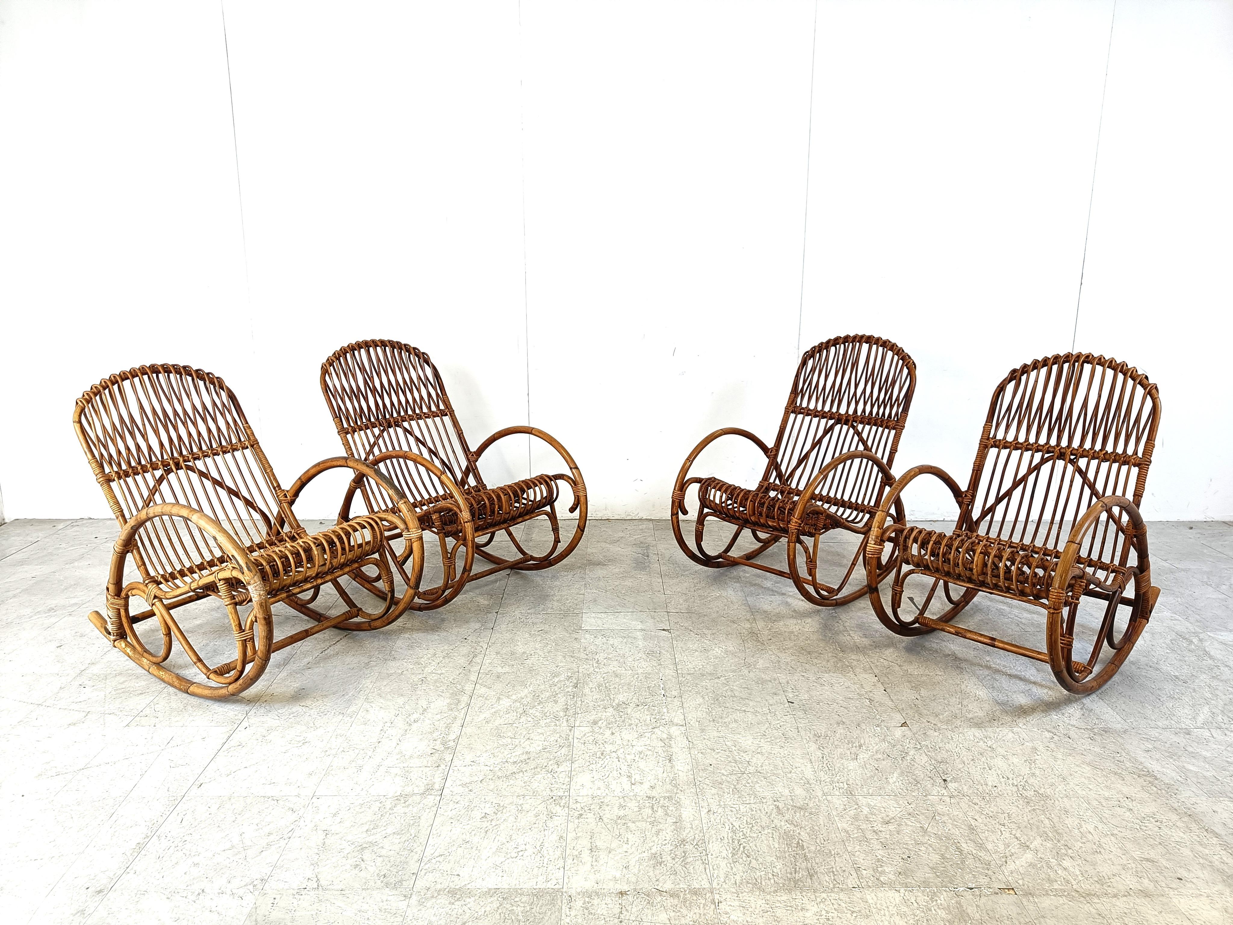 Bohemian Vintage bamboo rocking chairs, 1960s For Sale