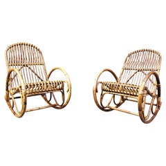 Vintage bamboo rocking chairs, 1960s - set of 2