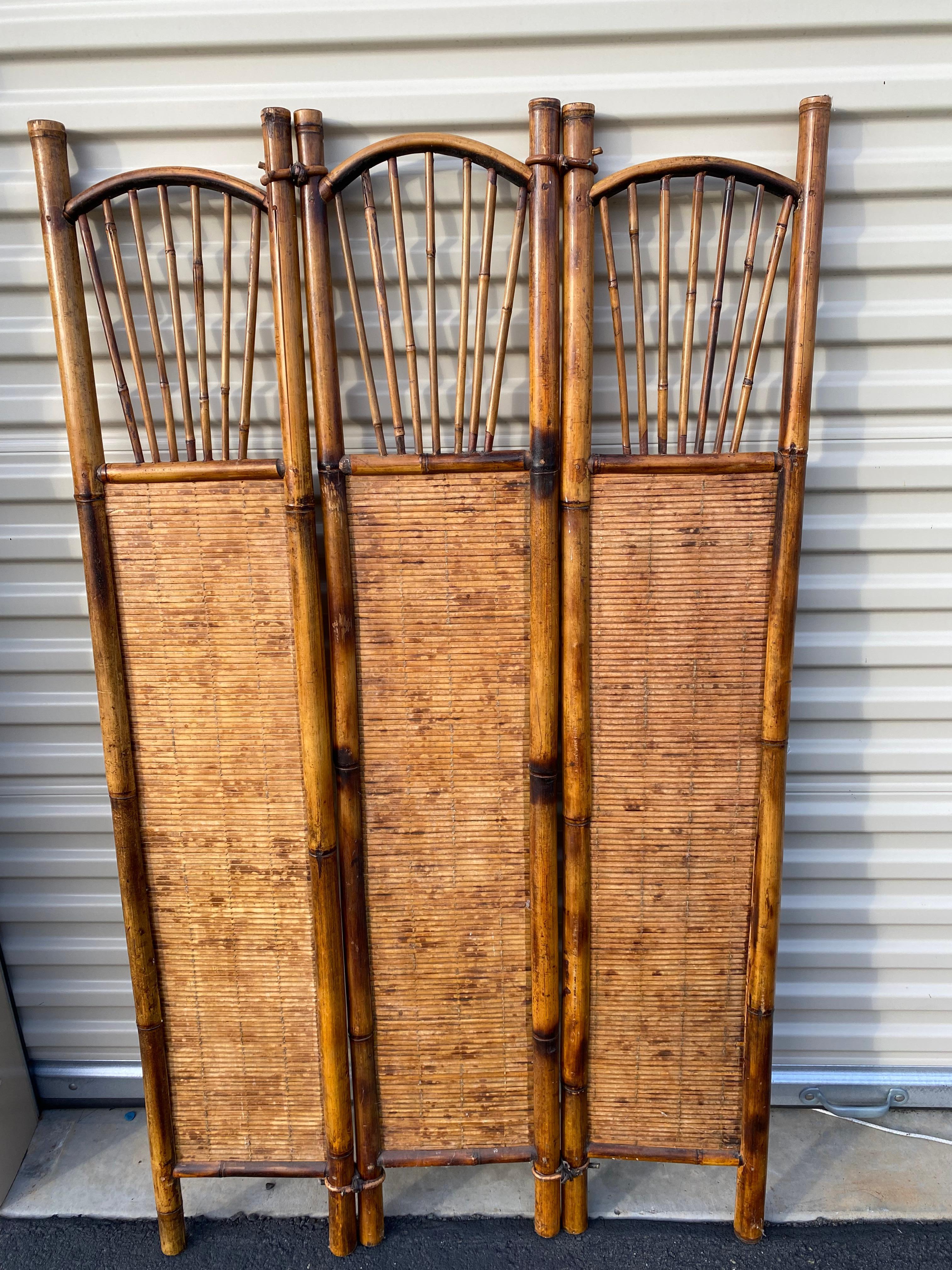 Beautiful vintage bamboo room Divider. Would also make a nice back drop for a blank wall. Gorgeous dark and light tones.